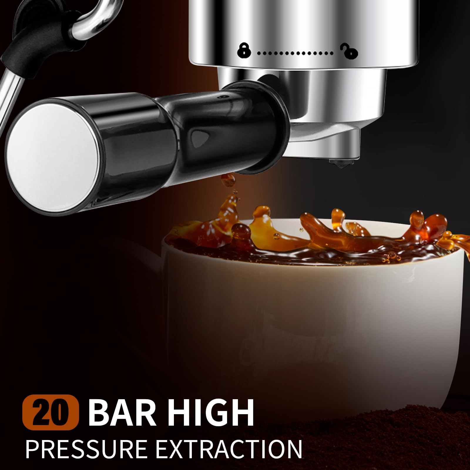 SEEDEEM 20 Bar Espresso Machine with Milk Frother - Stainless Steel Latte & Cappuccino Maker, 1.8L (60 Fl Oz) Removable Water Tank - Perfect for Home Baristas & Coffee Lovers