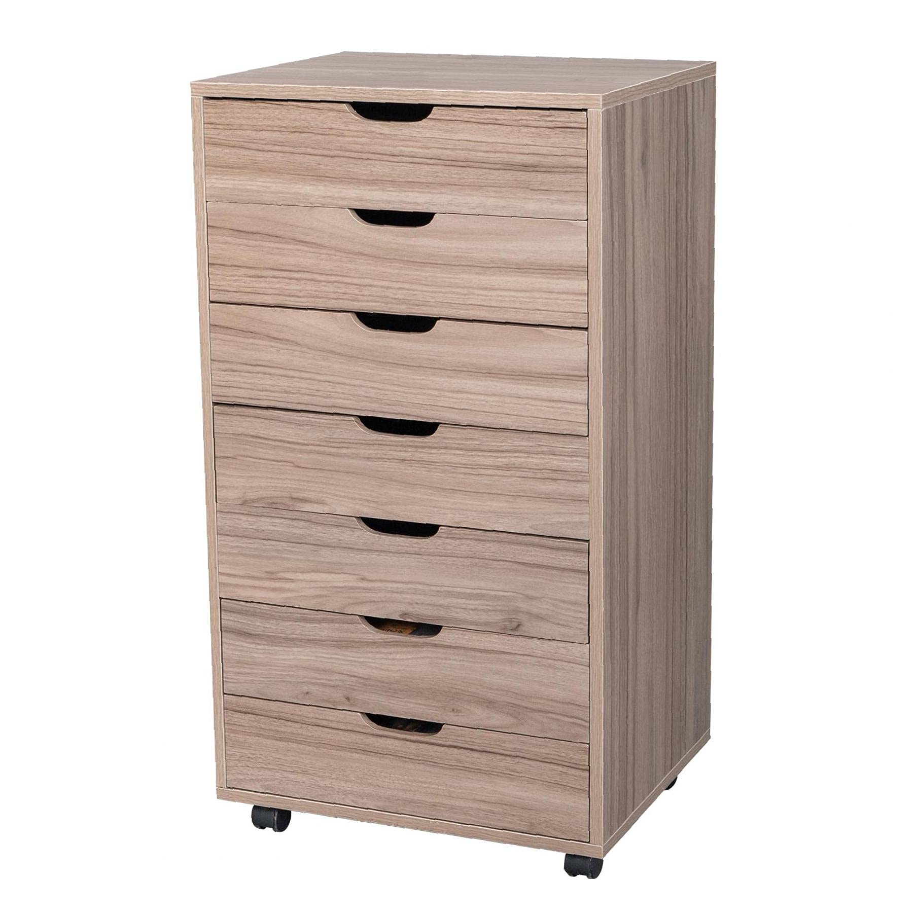 7-Drawer MDF Wooden File Cabinet with PVC Surface - Mobile Rolling Storage Cabinet (Grey Oak) - Fully Assembled Except Wheels & Handles - Perfect for Office, Home, or Classroom Organization
