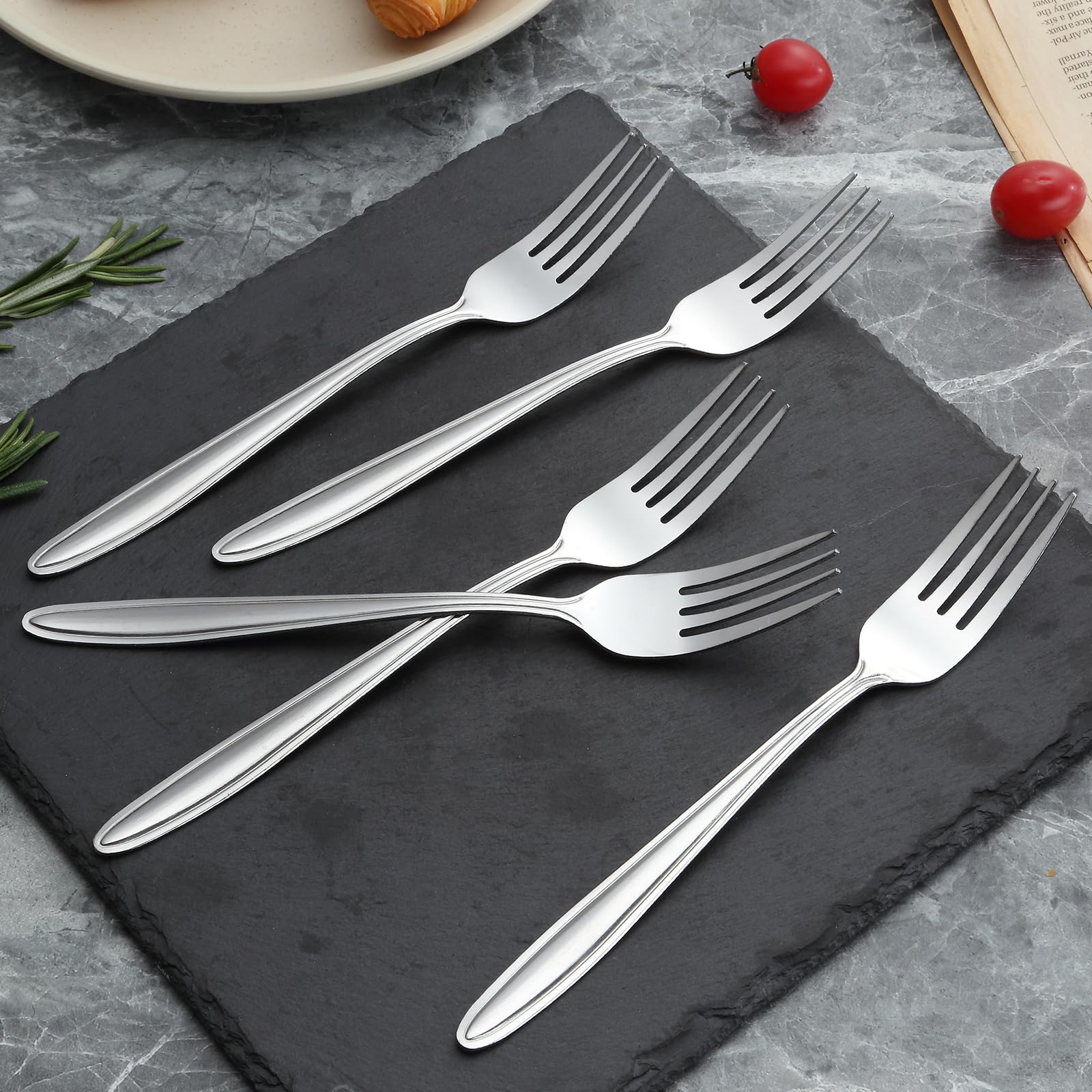 24-Piece Stainless Steel Forks and Spoons Set - 12 Dinner Forks & 12 Spoons - Food Grade Mirror Polished Silverware for Home, Kitchen, Restaurant & Party Use - Dishwasher Safe Durable Flatware