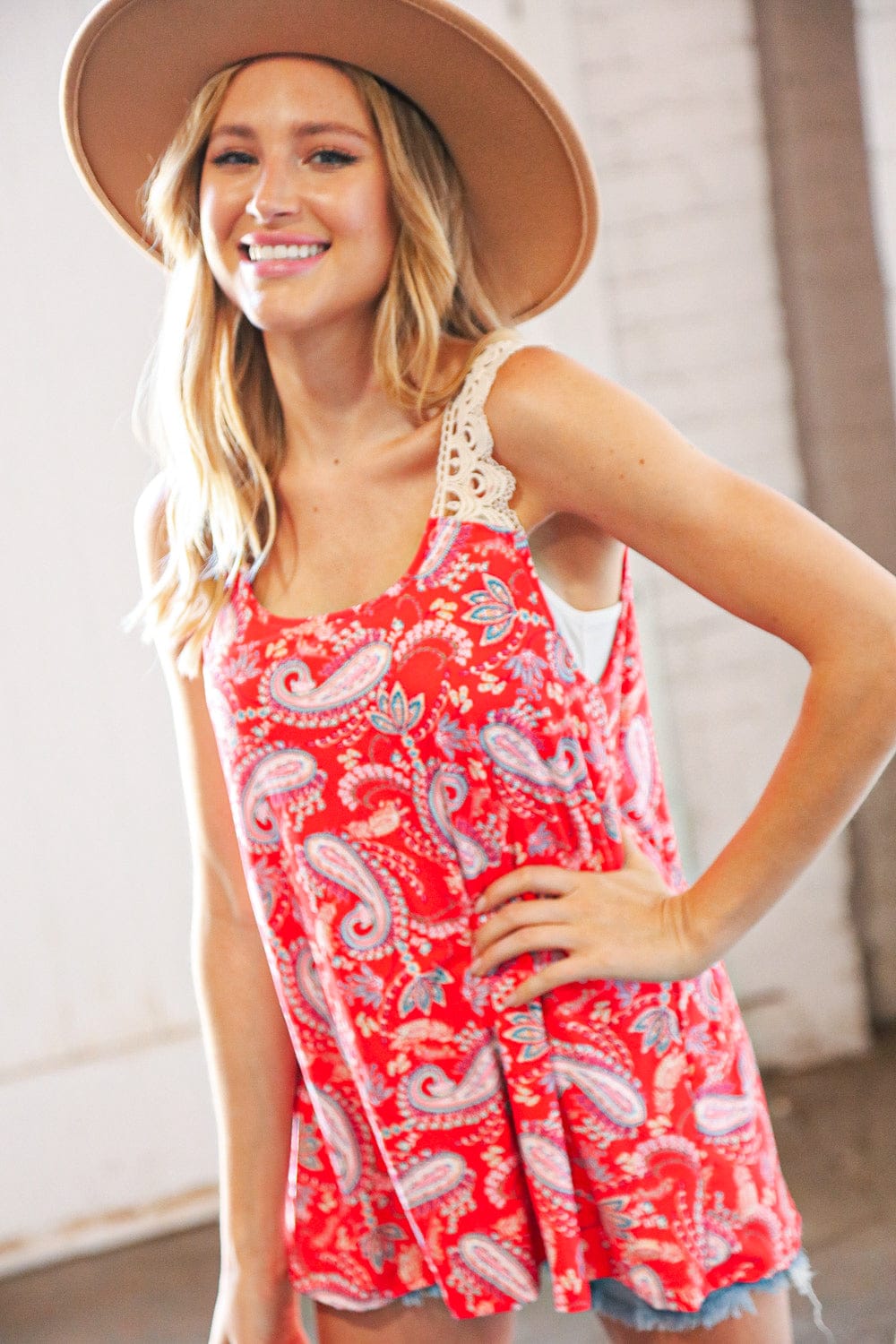 Coral Paisley Scallop Crochet Strap Tank Top for Women - Summer Beach Cover Up, Boho Festival Outfit, Casual Layering Top