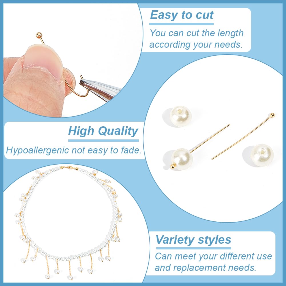 BENECREAT 400PCS 18K Gold Plated Ball Head Pins, 24 Gauge 0.5mm Brass Satin Pins, 1.2 Inch 30mm Straight Headpins for Jewelry Making - Perfect for DIY Earrings, Pendants, Necklaces & Bracelets