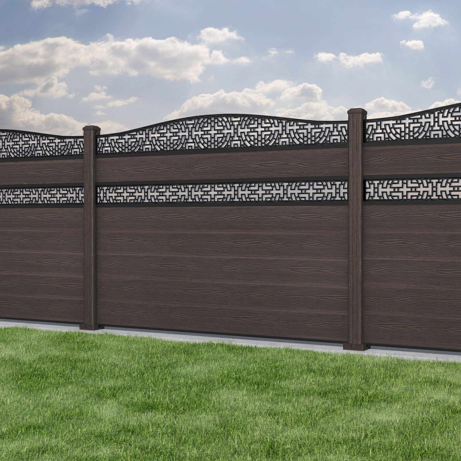 Classic Kumo Curved Top Split Screen Fence Panel - Mid Brown Composite Fencing with Durable Posts | Perfect for Backyard Privacy, Garden Borders & Patio Enclosures