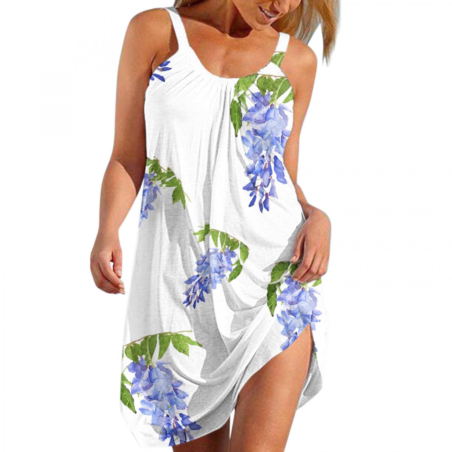 KAMEMIR Women's Floral Print Boho Sundress - Sleeveless Mini Dress for Spring & Summer, Casual Loose Fit Travel Beach Dress | Perfect for Vacations, Date Nights & Outdoor Parties