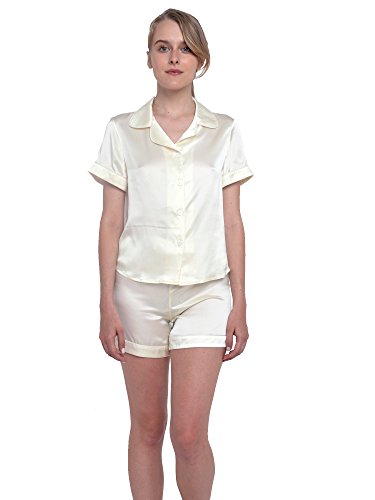 Luxury 22 Momme Pure Mulberry Silk Pajama Set for Women - Two-Piece Nightshirt & Shorts Sleepwear | Soft & Breathable Pjs for Comfortable Sleep, Lounging & Relaxation at Home