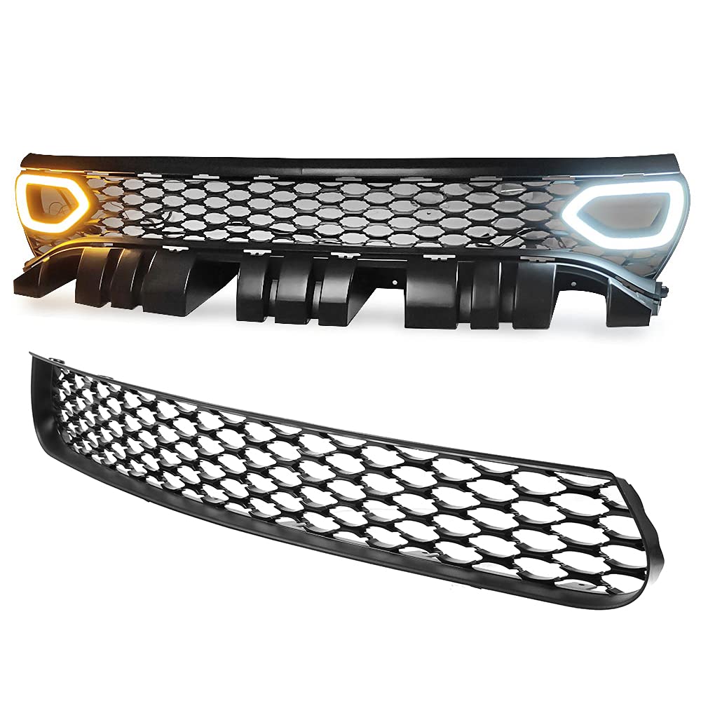 IKON MOTORSPORTS Upper & Lower Grilles with LED Lights for 2015-2023 Dodge Charger | SRT Style Front Grille with Air Ducts | Perfect for Car Enthusiasts & Custom Upgrades (2015-2023 Models)