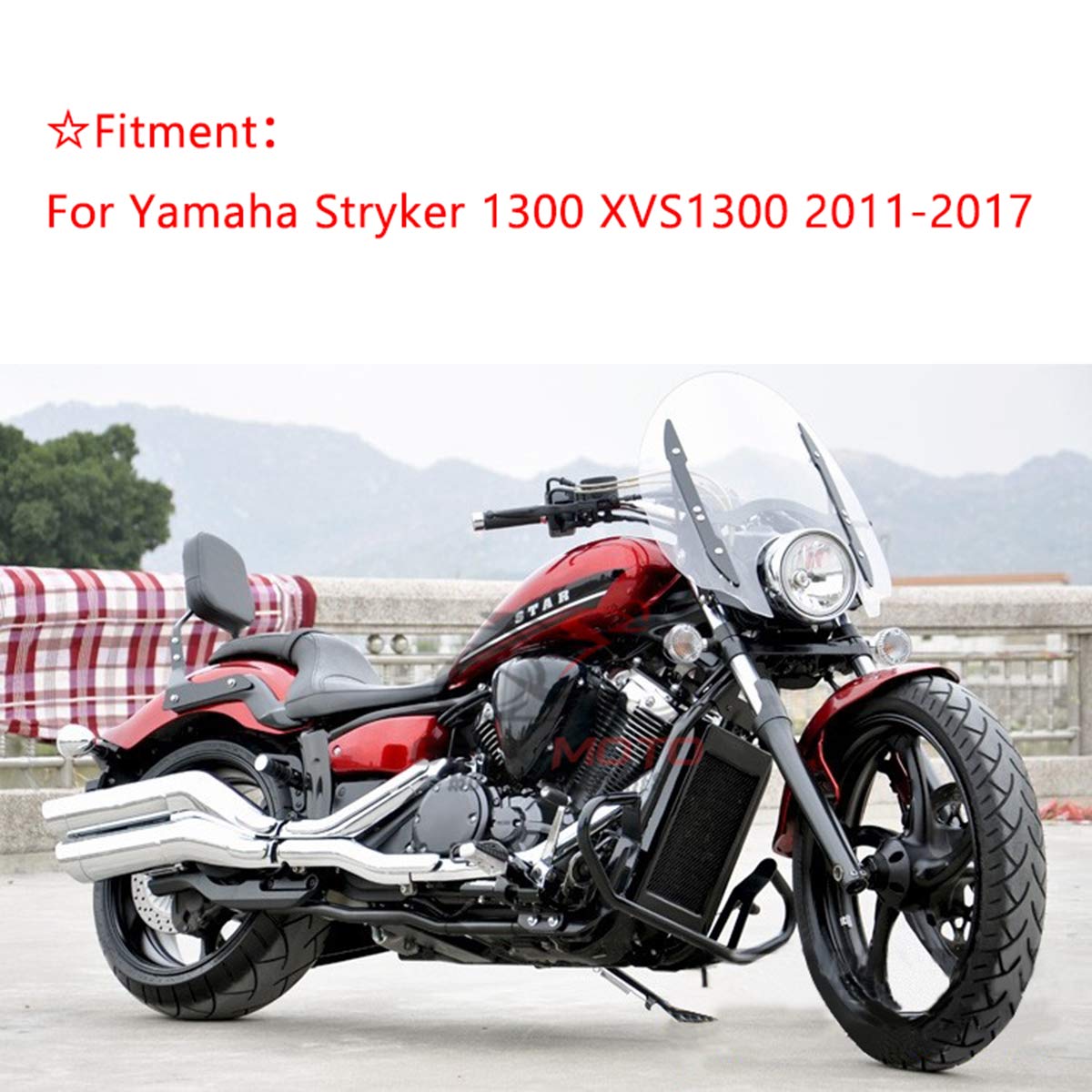 Chrome Motorcycle Sissy Bar Backrest with Luggage Rack for Yamaha Stryker 1300 XVS1300 (2011-2017) - Comfortable Passenger Support & Storage Solution for Long Rides and Road Trips