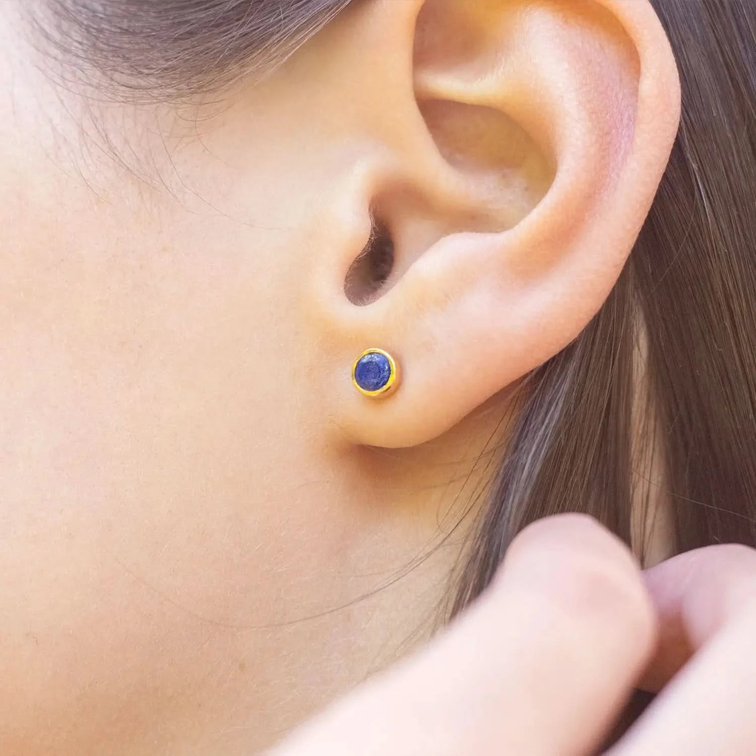 Lapis Lazuli Mini Stud Earrings - 14K Gold Plated September Birthstone Jewelry for Women - Perfect Gift for Birthday, Anniversary & Everyday Wear