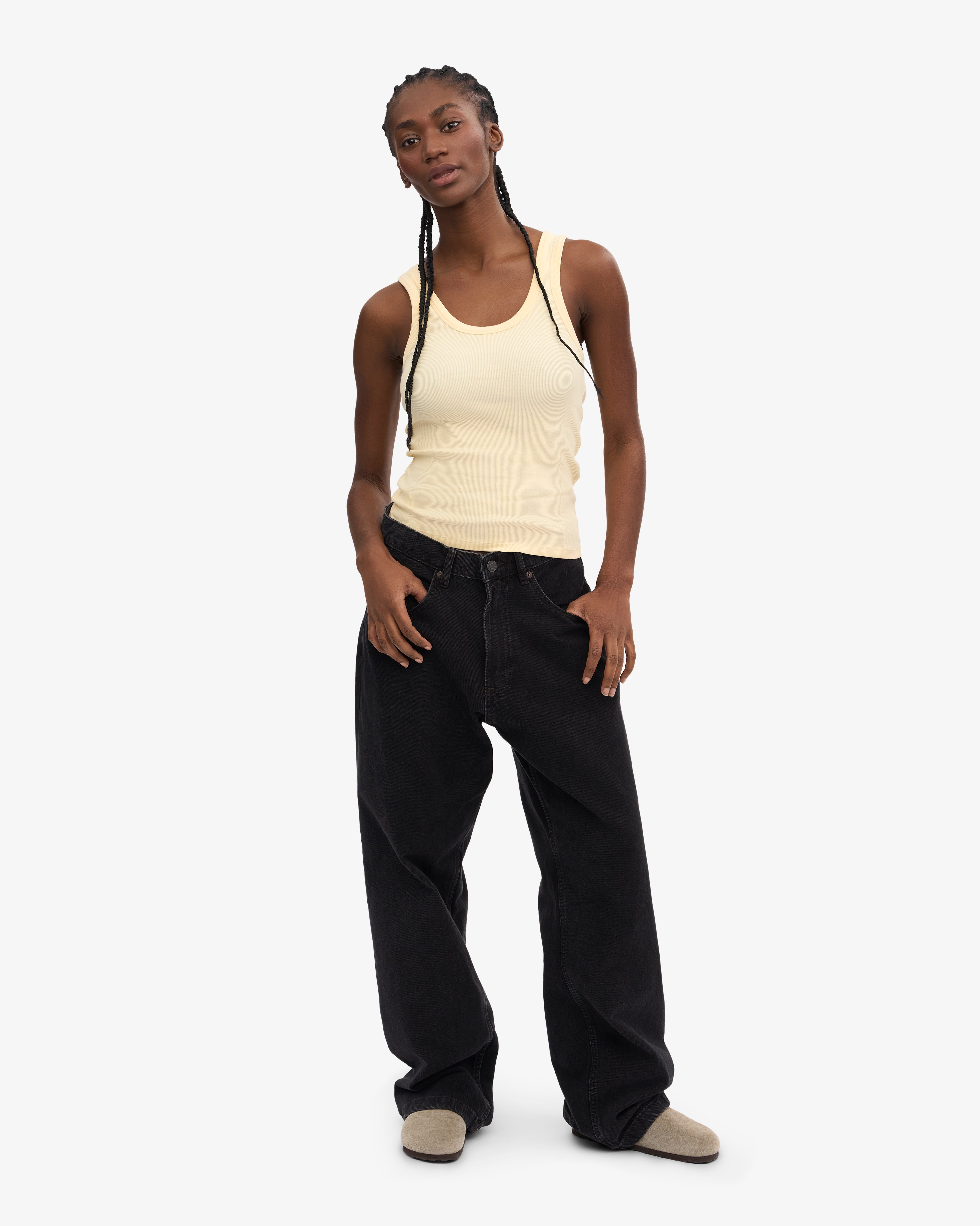 Organic Cotton Ribbed Tank Top for Women - Soft Yellow - Perfect for Yoga, Gym & Summer Outfits