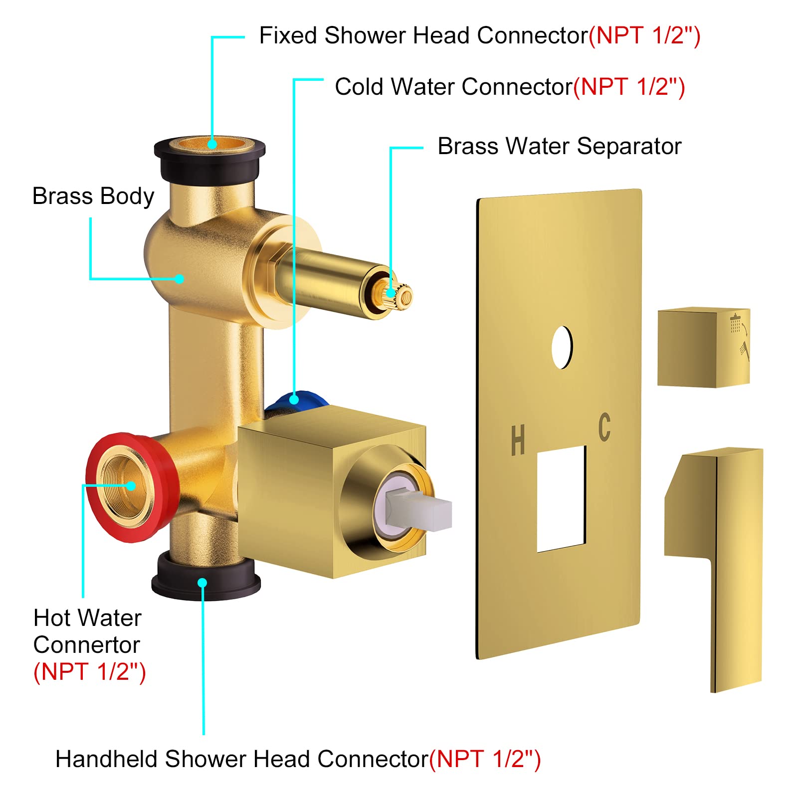 JOMEOO 12 Inch Brushed Gold Shower System - Wall Mounted High Pressure Rainfall Shower Head with Handheld Sprayer, Luxury Bathroom Shower Faucet Set with Rough-in Valve & Trim for Spa-Like Experience