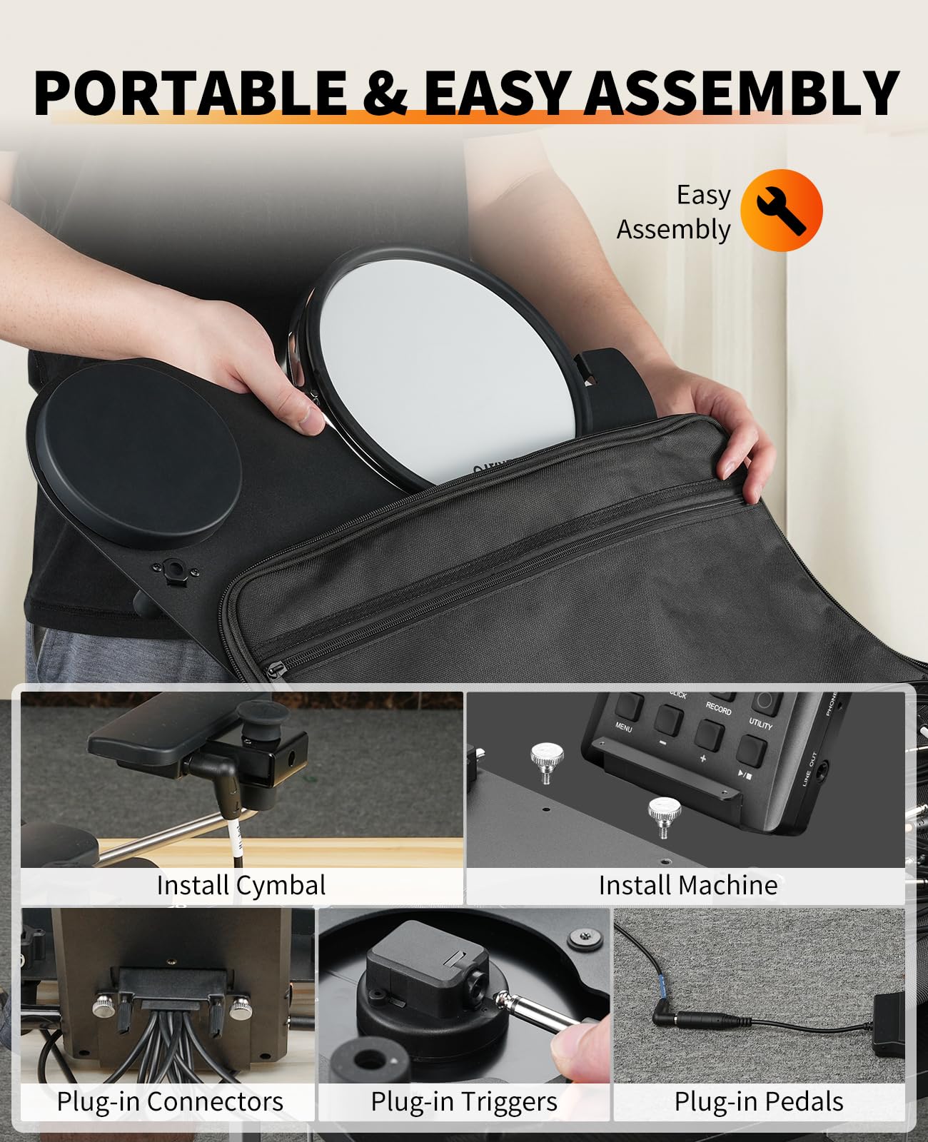 LEKATO Electronic Drum Set - Portable Electric Drum Kit for Beginners with Quiet Mesh Snare Pads, 220+ Sounds, USB MIDI, 2 Switch Pedals, Drum Sticks & Travel Bag - Perfect for Home Practice, Studio Recording & Live Performances