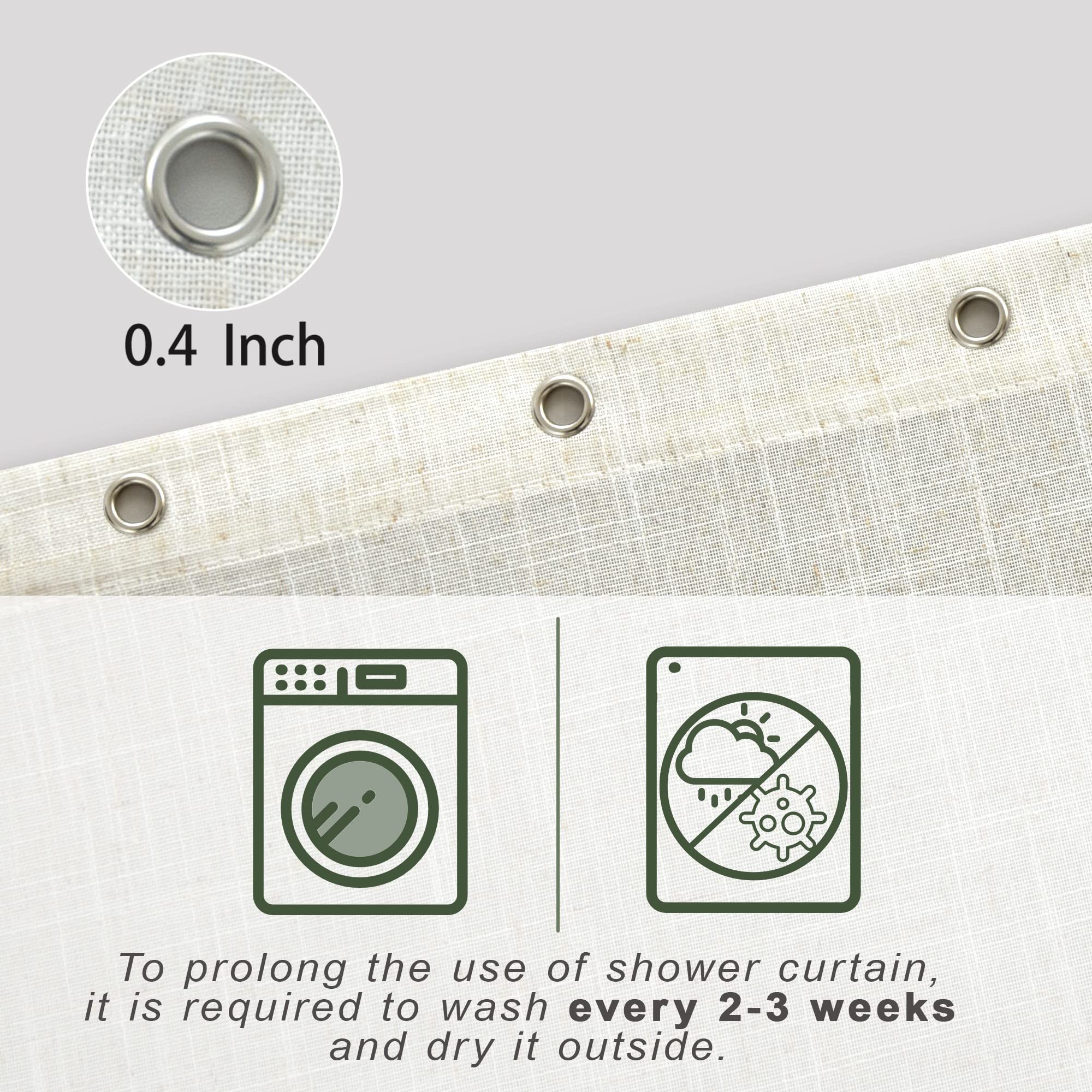 KOUFALL 36x72 Inch Waterproof Linen Shower Curtain - Natural Boho Farmhouse Style for Small Bathrooms, RVs & Narrow Spaces | Includes Rustic Hooks | Perfect for Cozy Bathrooms, Tiny Homes & Campers