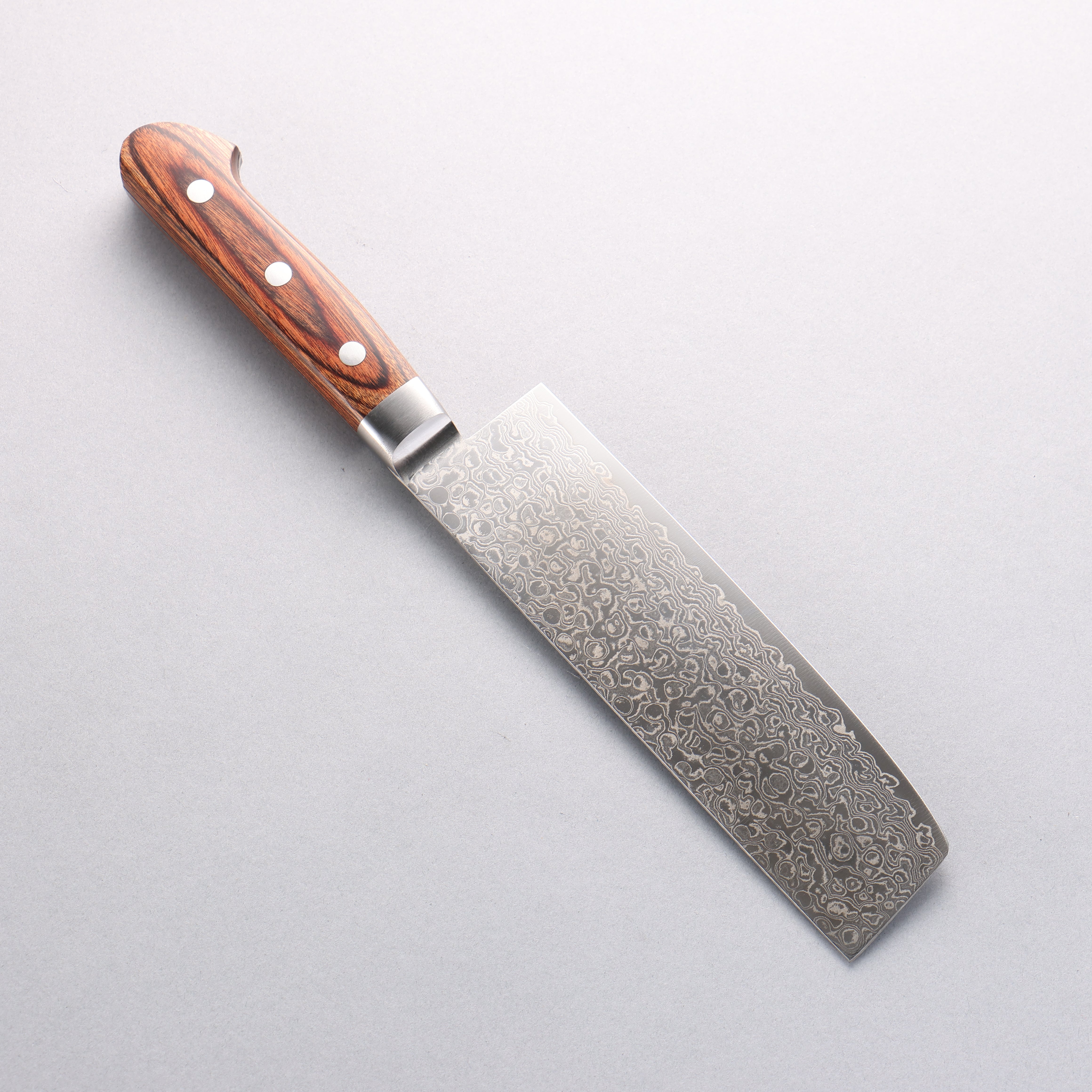 Premium Seisuke Mokusei ZA 18 Damascus Nakiri Knife 165mm - Mirrored Finish, Brown Pakkawood Handle - Perfect for Sushi, Vegetables & Precision Cutting
