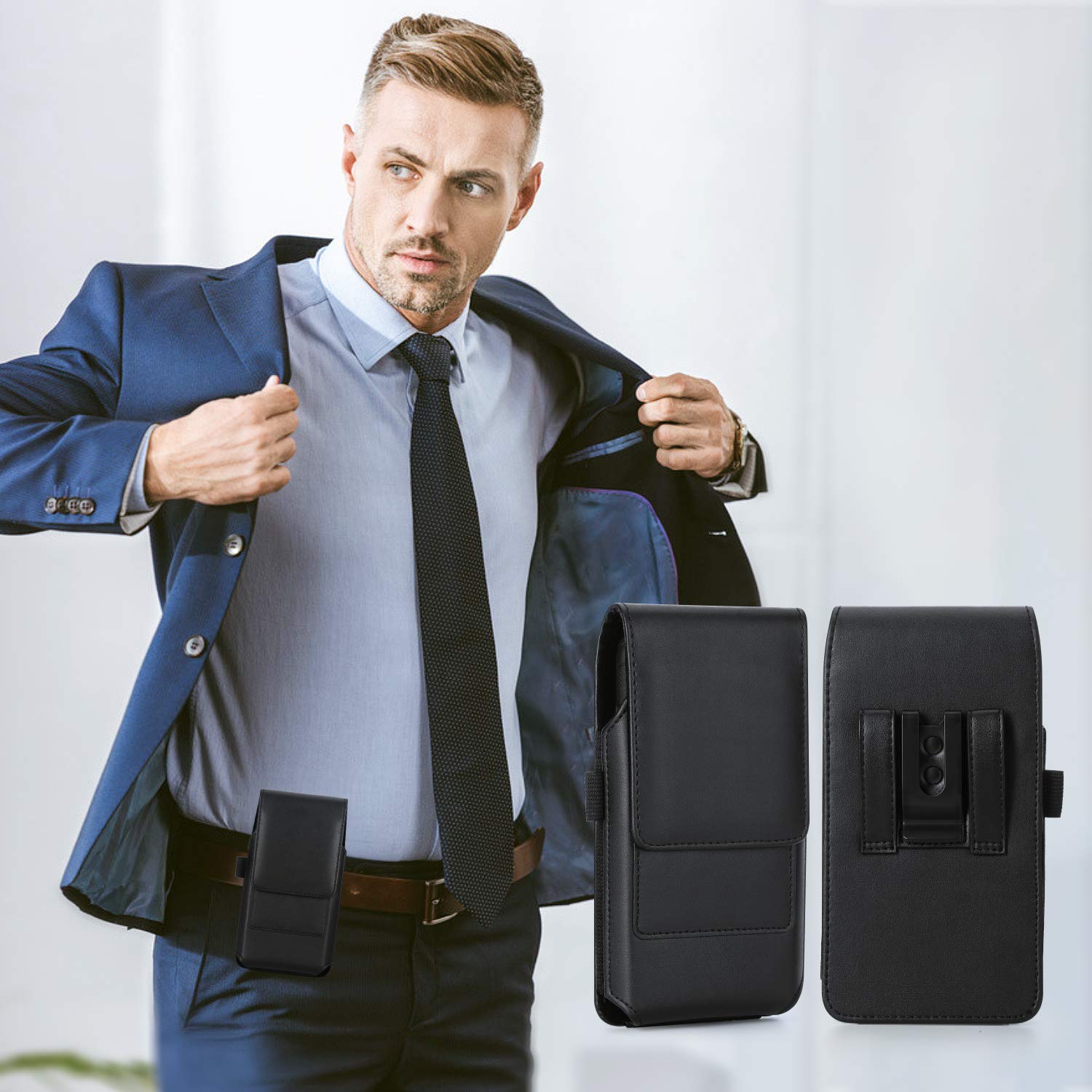 Premium Leather Phone Holster for iPhone 15/15 Pro/14/14 Pro/13/12/11/Xs & Galaxy S24/S23/S22/S21/S20/S10/S9/S8/Note 10 - Belt Clip Case Holder Pouch (Compatible with Thin Cases) - Perfect for Outdoor Activities, Work, Travel & Everyday Carry