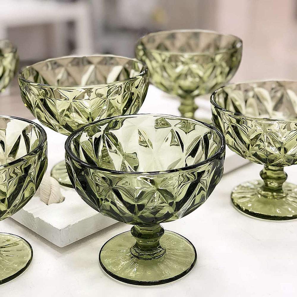 Green Cruise 250ml Glass Serving Bowls - Dessert Bowls for Ice Cream, Fruit, Salad | Elegant Dinnerware for Parties, Home & Restaurant Use