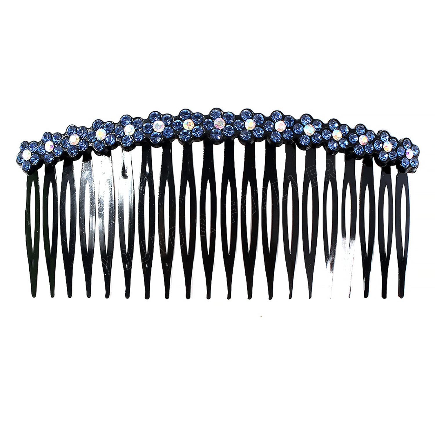Young & Forever Blue Rhinestone Hair Side Combs for Women - 24 Teeth Plastic Decorative Hair Clips & Hairpins - Perfect for Weddings, Prom, Parties & Special Occasions