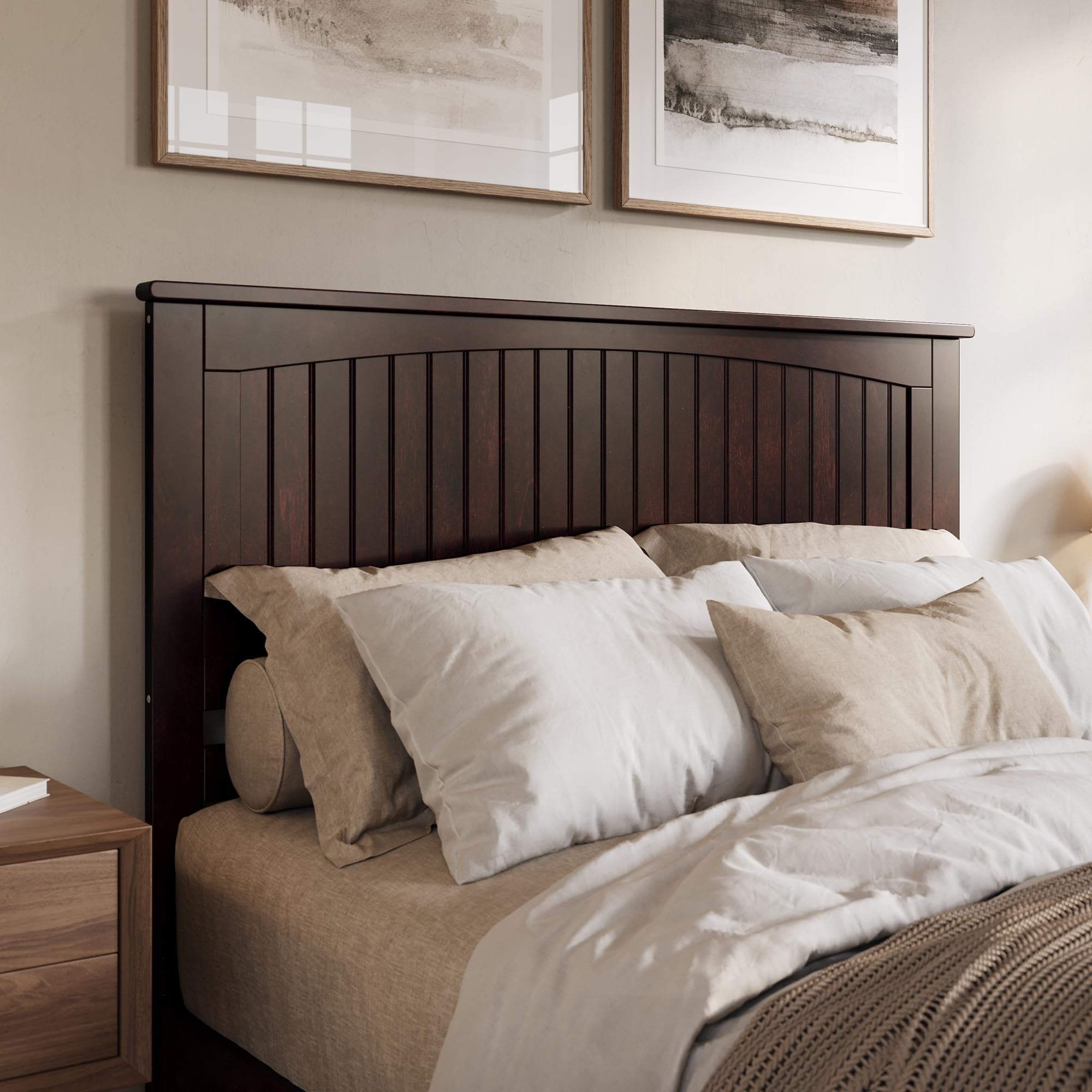 AFI Nantucket Queen Solid Wood Panel Headboard with USB Charging Ports - Espresso Brown Bed Frame for Master Bedroom & Guest Room Decor