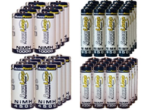 High-Capacity Rechargeable NiMH Battery Set - 16 AA (2600mAh), 16 AAA (1100mAh), 8 C (4500mAh), 8 D (10000mAh) AccuLoop Batteries for Toys, Flashlights, Remote Controls & Emergency Power Supply