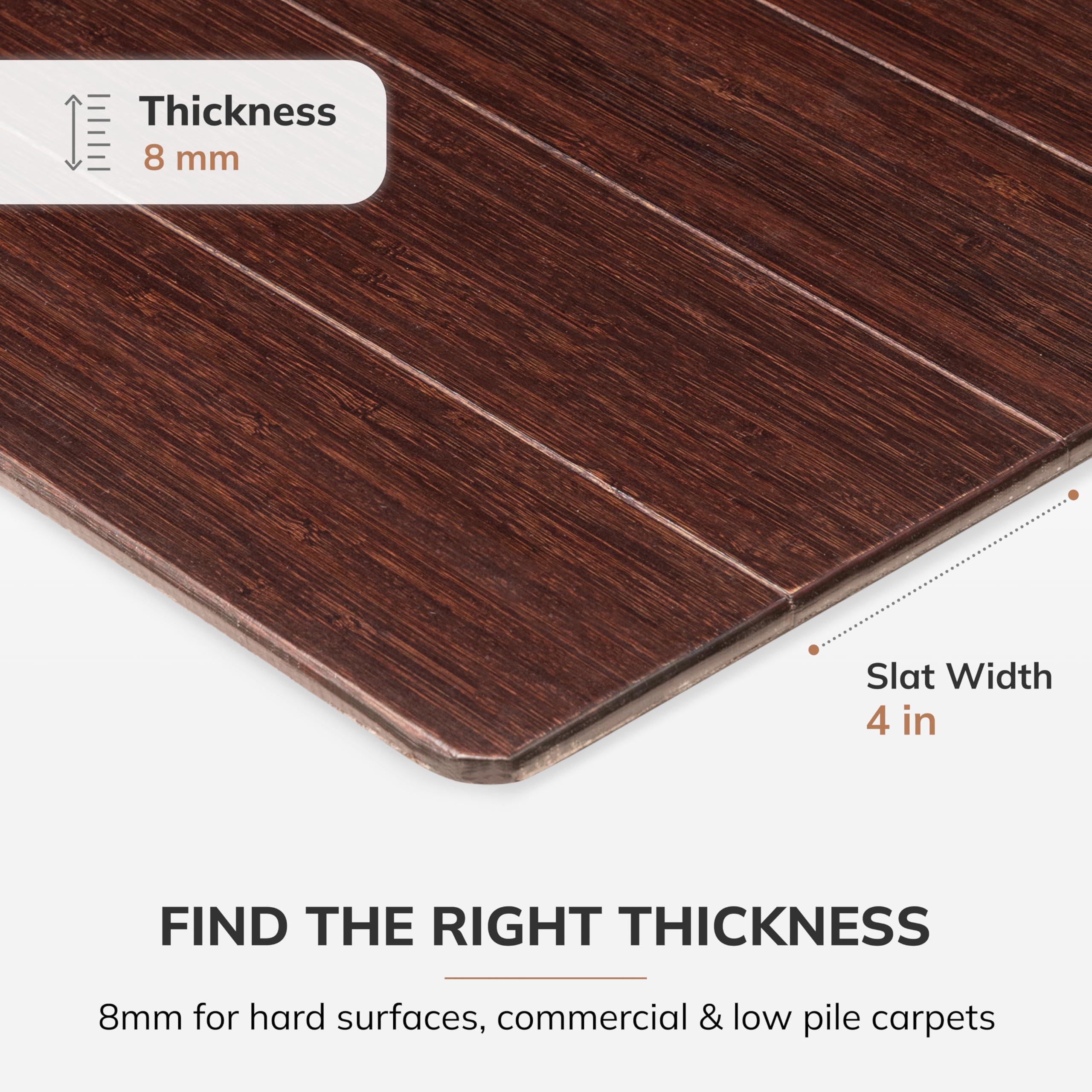 Premium Bamboo Chair Mat for Hardwood Floors – 8mm Thick, Anti-Slip & Heavy Duty – Office & Home Floor Protector for Desks, Workstations & Home Offices