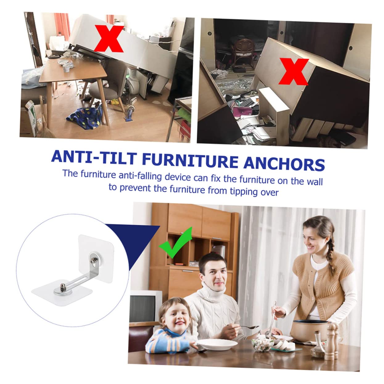 Hohopeti Baby Proofing Kit - 6-Piece Adhesive Furniture & Wall Anchors for Toddlers - Child Safety Anti-Tip Straps for Dressers, Bookshelves & Cabinets - Perfect for Nursery, Living Room & Kids Bedroom Safety