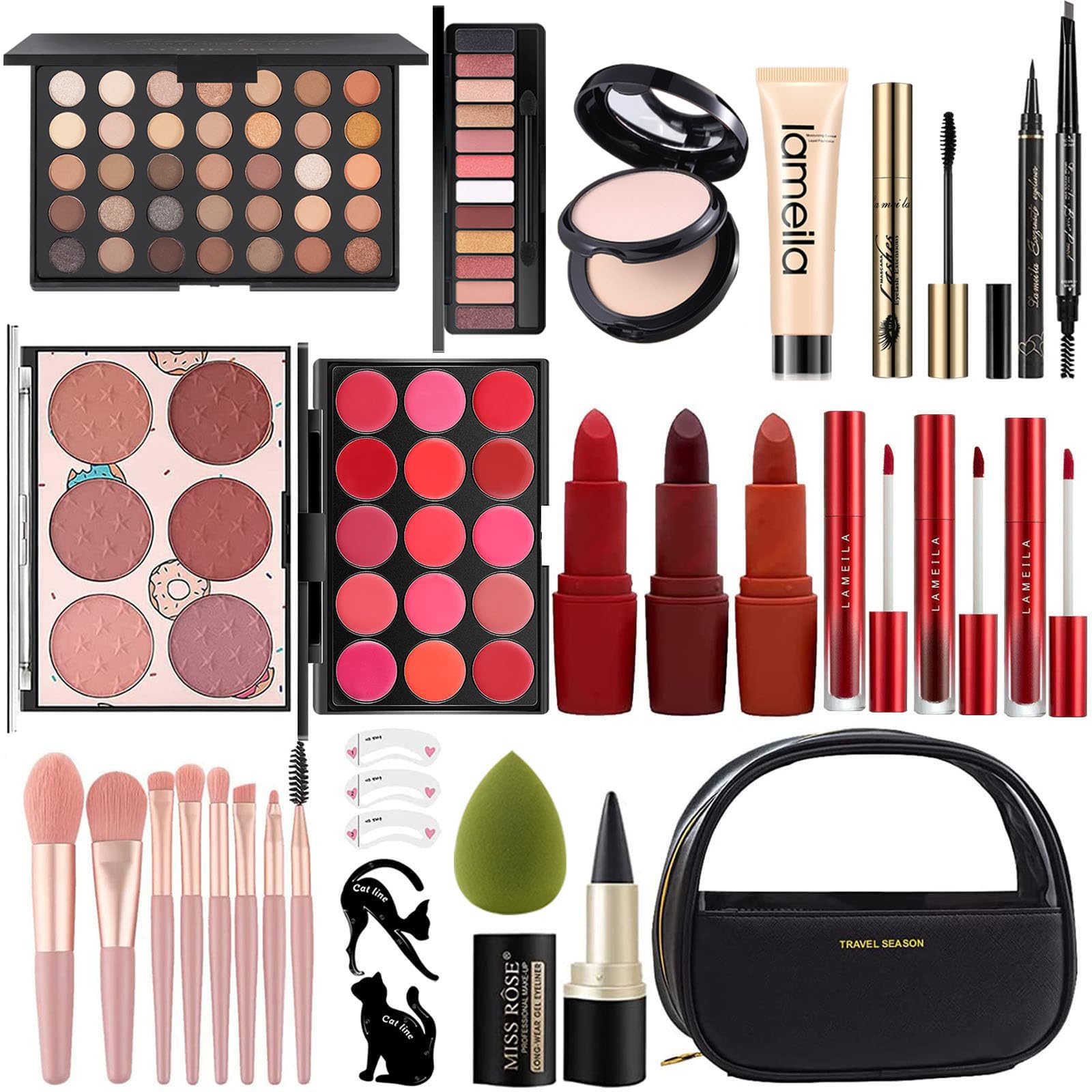 All-in-One Makeup Kit for Women - Black, Portable for Travel & Daily Use