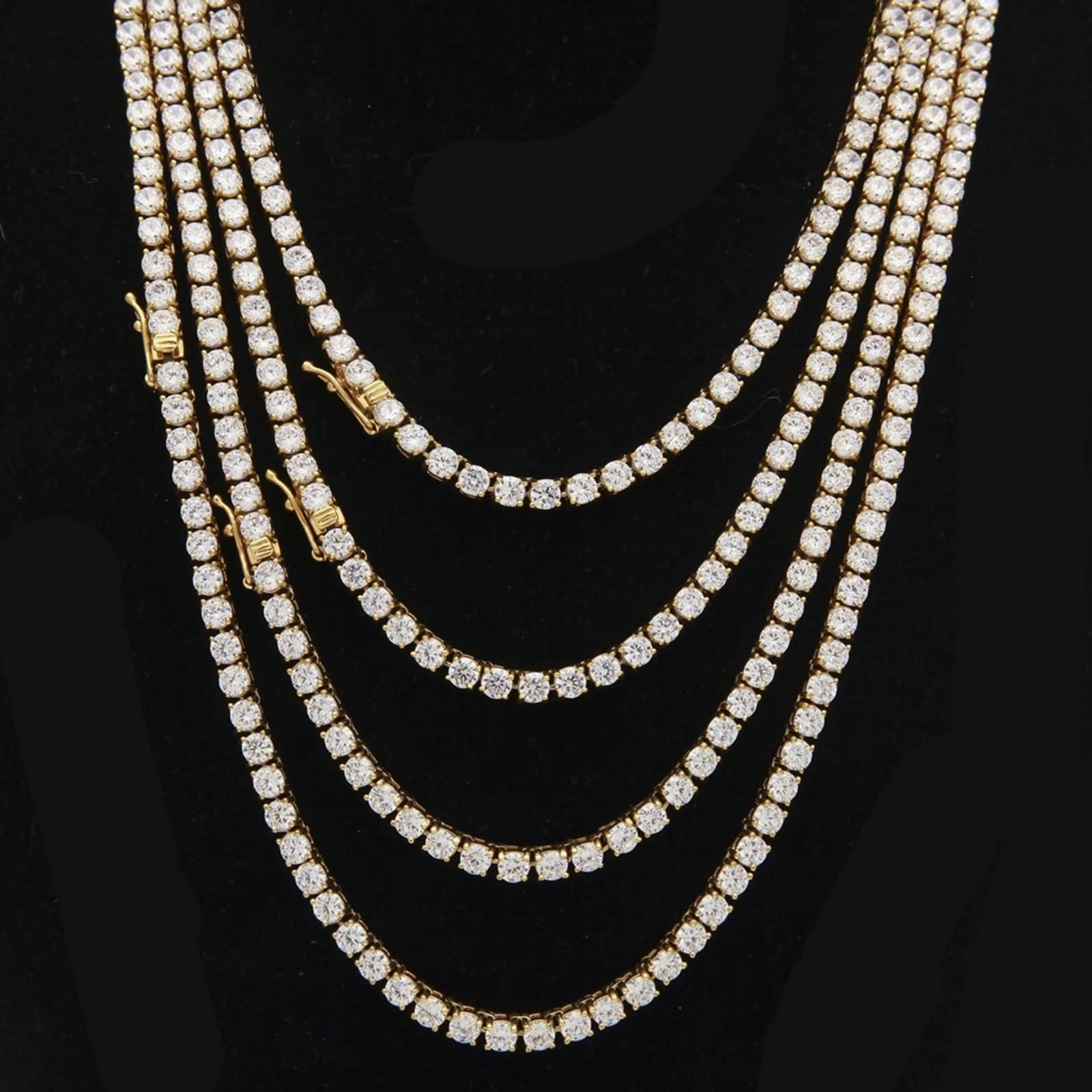 4mm Men's Box Chain Necklace 18 Inch with White Cubic Zirconia - Real Gold Plated Alloy - Stylish Jewelry for Gifts, Weddings & Everyday Wear