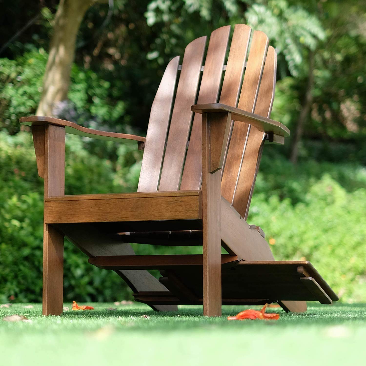 Premium Cambridge Casual Bentley Adirondack Chair with Tray Table - Solid Wood Outdoor Furniture, Natural Brown - Perfect for Patio, Garden, Poolside & Backyard Relaxation