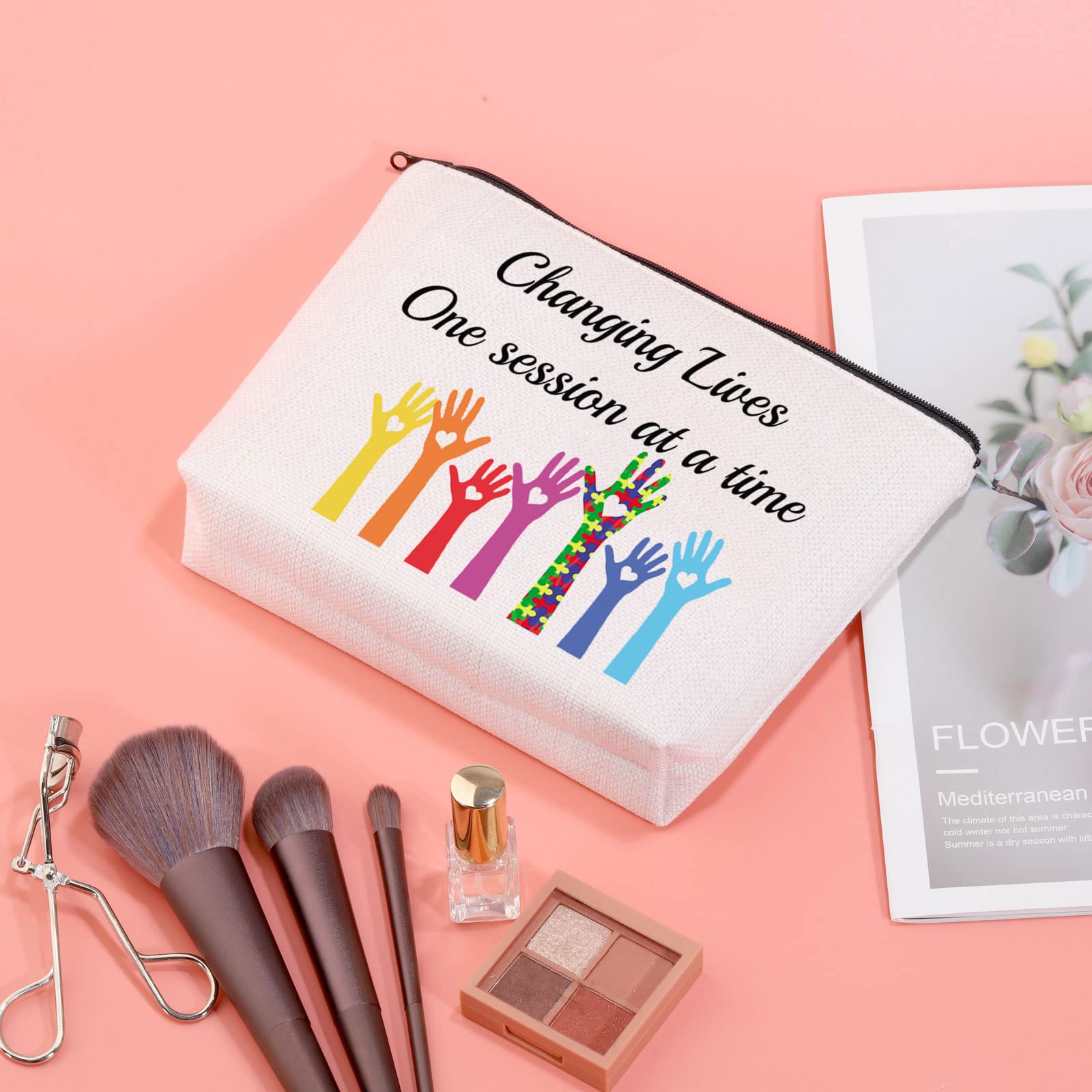 ABA Therapist Gift Makeup Bag - Inspirational 'Changing Lives One Session at a Time' Cosmetic Pouch for ABA Therapy Professionals | Perfect for Work, Travel & Daily Essentials