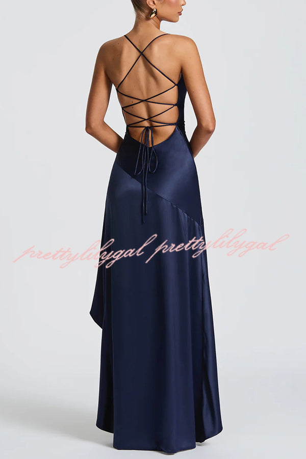 Elegant Solid Color Backless Lace-Up Ruffled Maxi Dress for Women | Summer Beach Party, Evening Cocktail & Special Occasion Wear