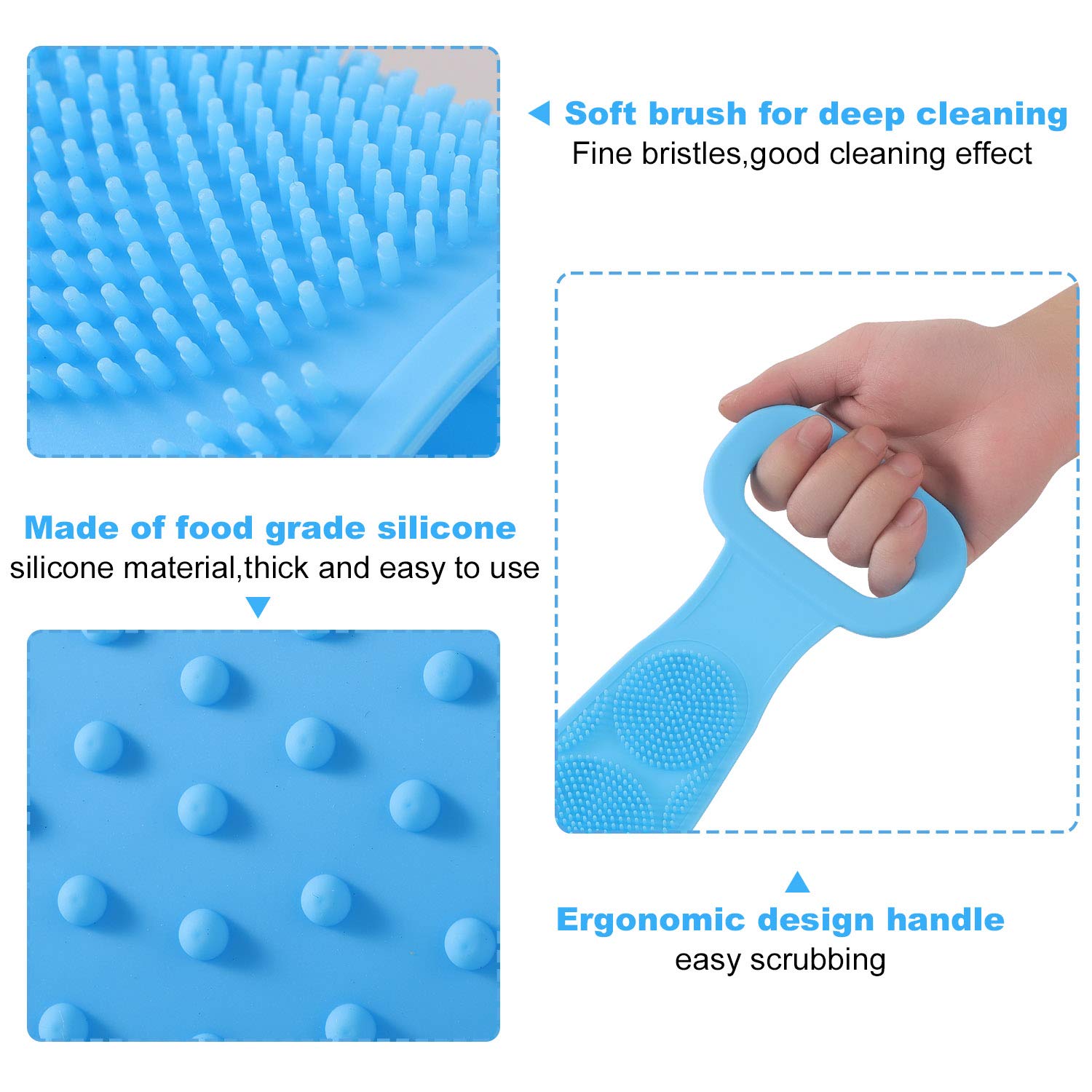 Exfoliating Silicone Bath Body Brush with Long Strap - Soft Back Scrubber for Shower, Deep Cleansing & Massage, Easy to Clean & Lathers Well - Perfect for Exfoliation, Back Cleaning & Relaxing Bath Time