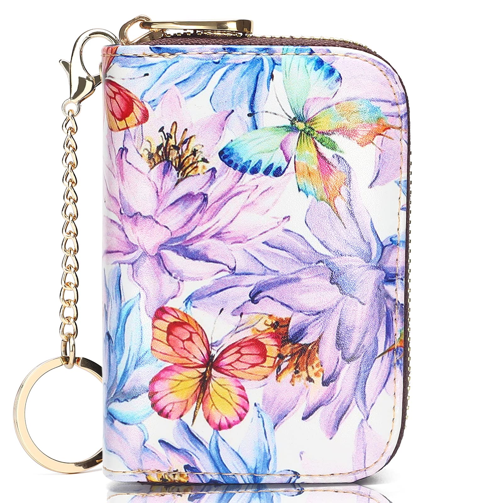 APHISON RFID Blocking Leather Wallet for Women - Slim Zipper Card Holder with Keychain - Perfect for Travel, Work & Everyday Use