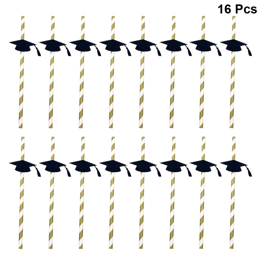 VALICLUD 16pcs Striped Paper Drinking Straws - Eco-Friendly Graduation Party Supplies for Smoothies, Coffee & Cocktails | Perfect for Graduation Decor, Birthday Parties & Baby Showers