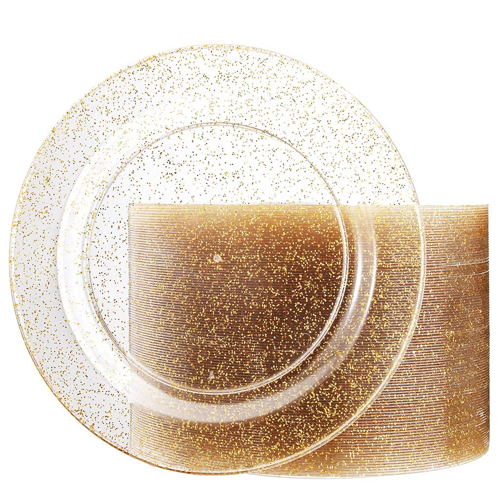 **100-Pack Gold Glitter Plastic Plates & 200-Pack Gold Plastic Forks – 7.4
