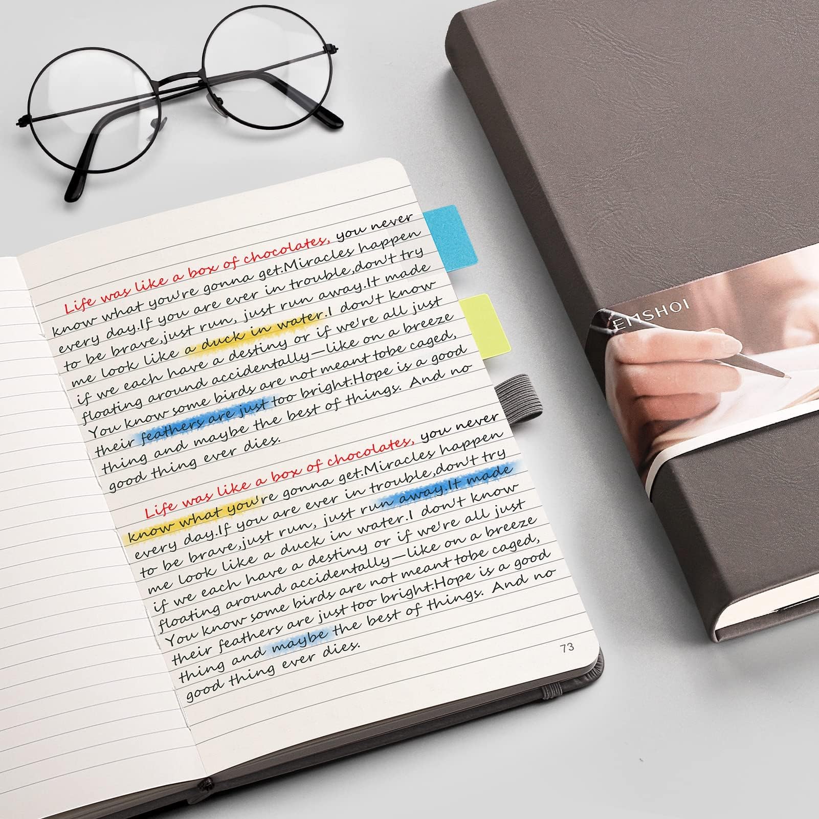 EMSHOI Premium Lined Journal Notebook - 120gsm Thick Leather Hardcover, 256 Numbered Pages A5 (5.75