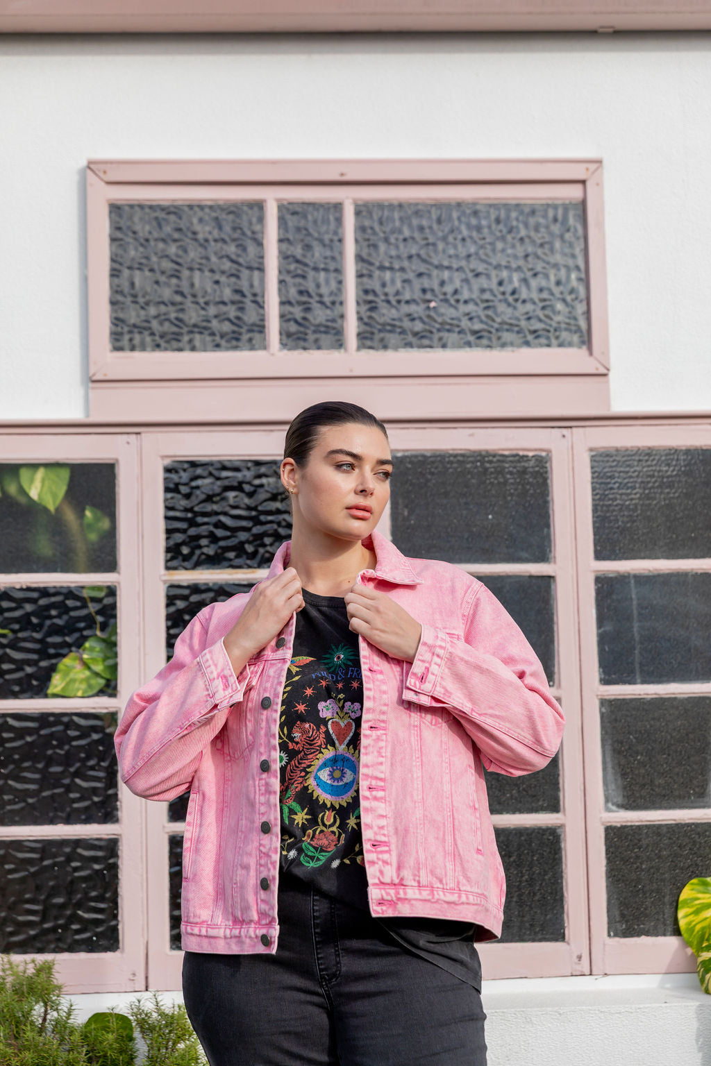 Hayden Boyfriend Denim Jacket - Pink Wash Distressed Denim Jacket for Women | Casual Outerwear for Spring & Fall | Perfect for Date Nights & Weekend Outings