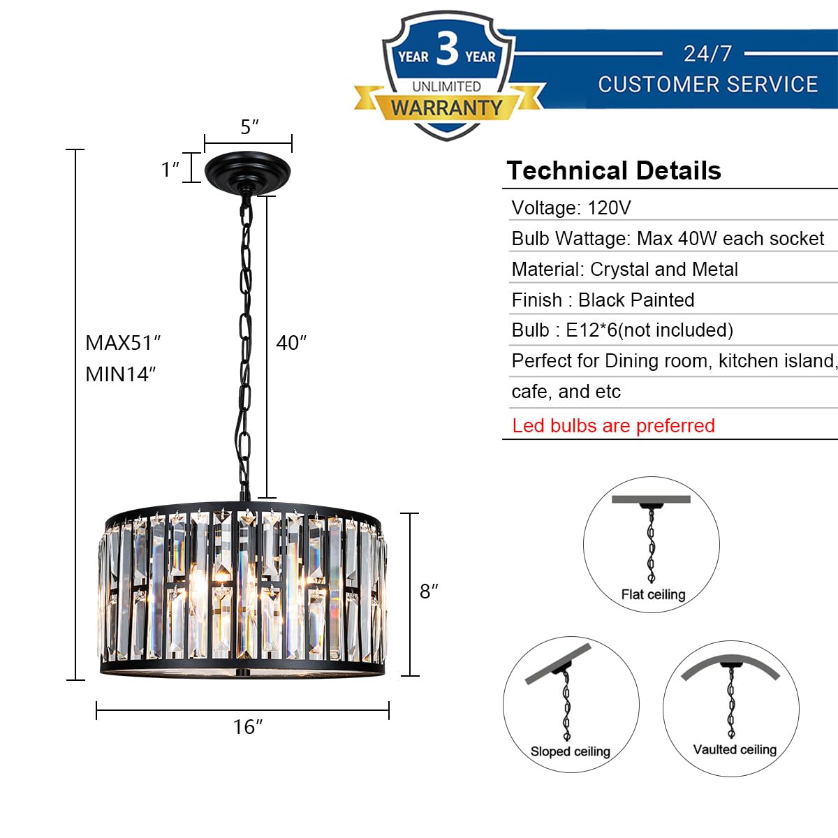 6-Light Modern Crystal Chandelier - 16
