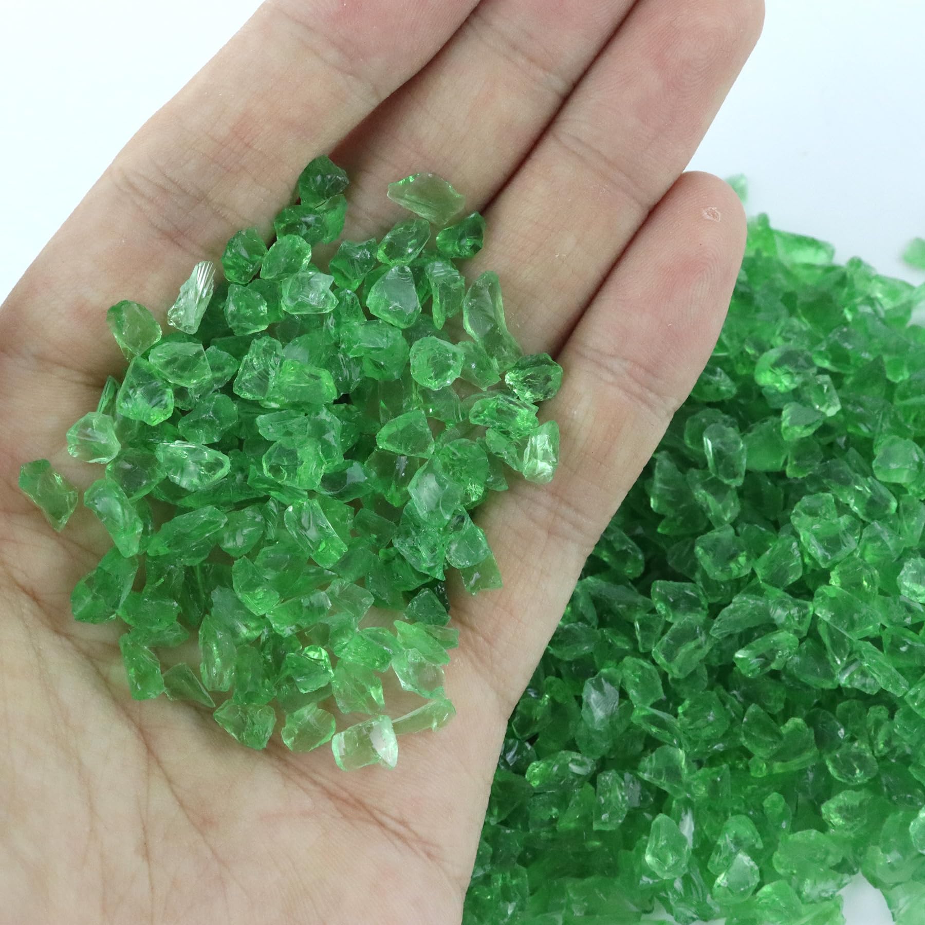 Crushed Fire Glass 3-6mm for Fire Pits & Resin Art - 1lb Green (Indoor/Outdoor)