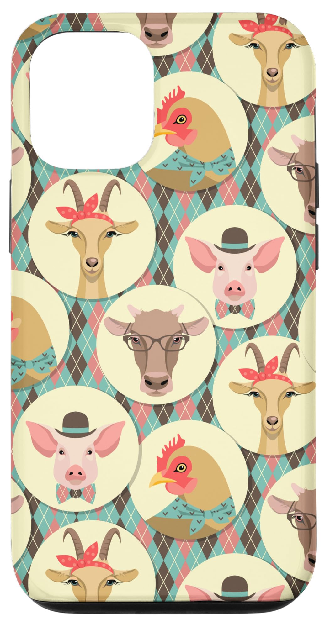 Funny Retro Farm Animal Phone Case for iPhone 12/12 Pro - Cow Chicken Pig Goat Design | Cute Protective Cover for Everyday Use, Work & School