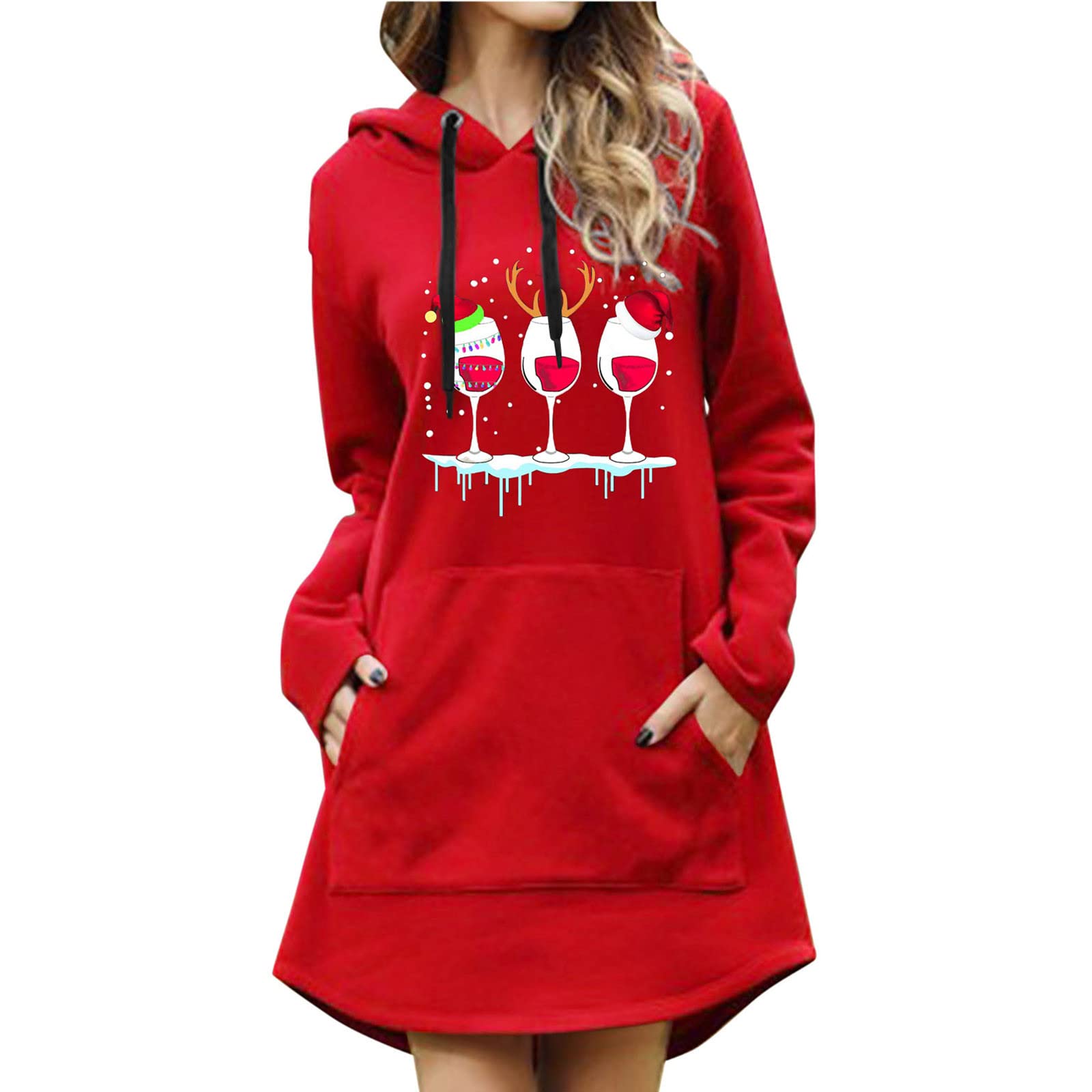 Women's Long Sleeve Turtleneck Hooded Sweatshirt - Christmas Printed Zip Up Blouse for Casual Wear & Holiday Outfits