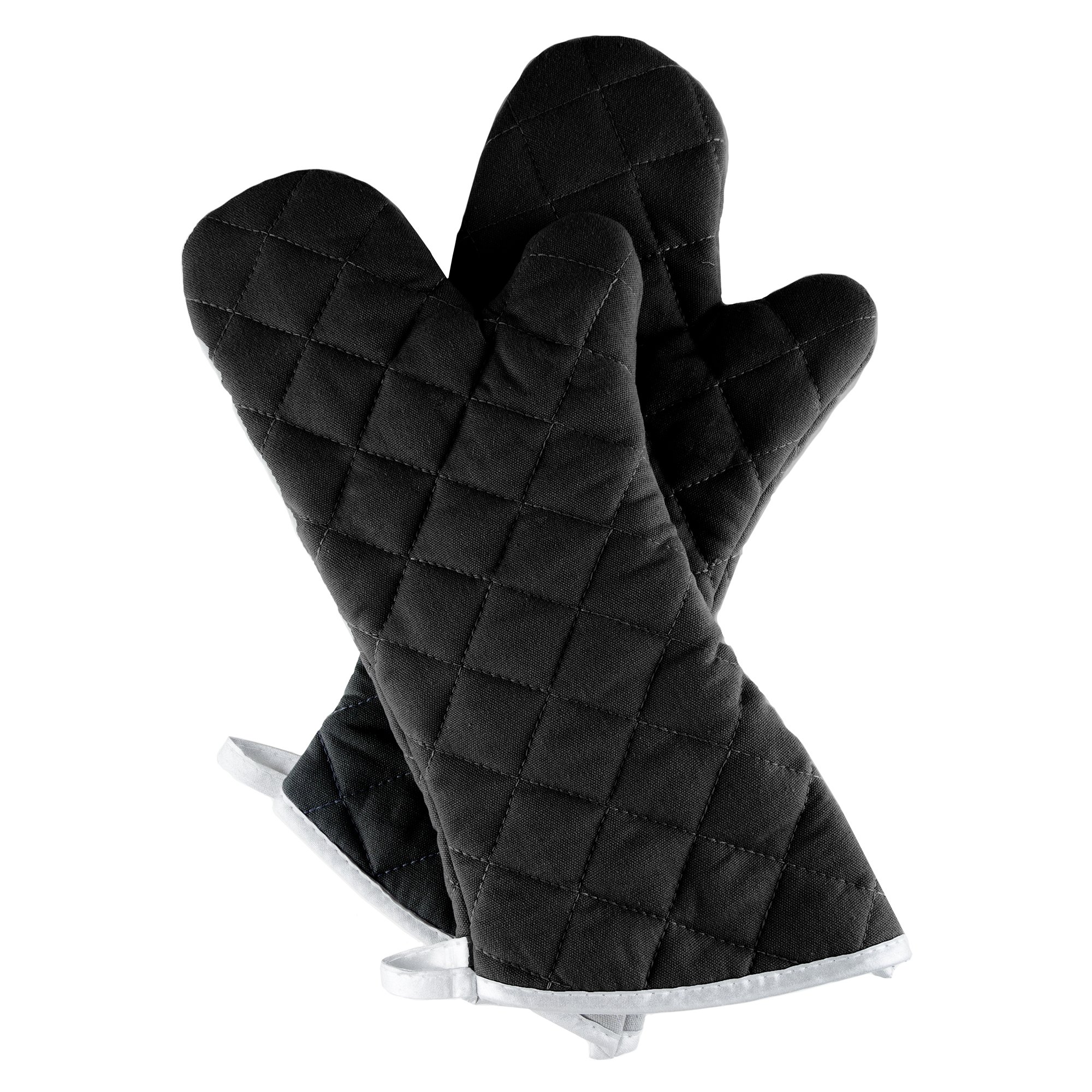 Premium Heat Resistant Oven Mitts Set of 2 - Extra Large Quilted Kitchen Gloves for Baking, Grilling & Cooking - Flame Retardant & Non-Slip Grip - Ideal for Home Chefs & BBQ Enthusiasts (Black) by Lavish Home