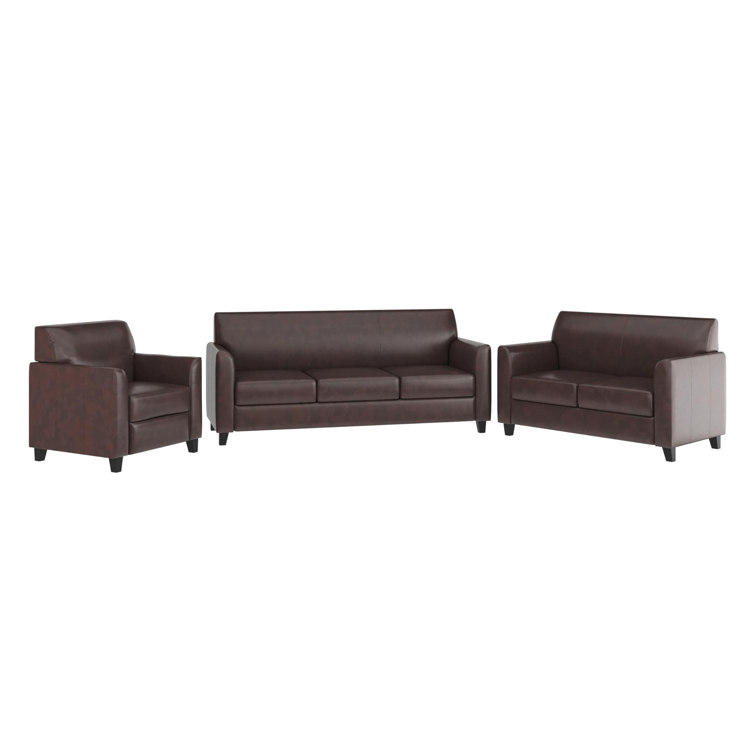 Flash Furniture HERCULES Diplomat Series Brown LeatherSoft Reception Set - 3-Piece Office Lobby Sofa & Chair Set for Professional Waiting Areas & Corporate Reception Rooms