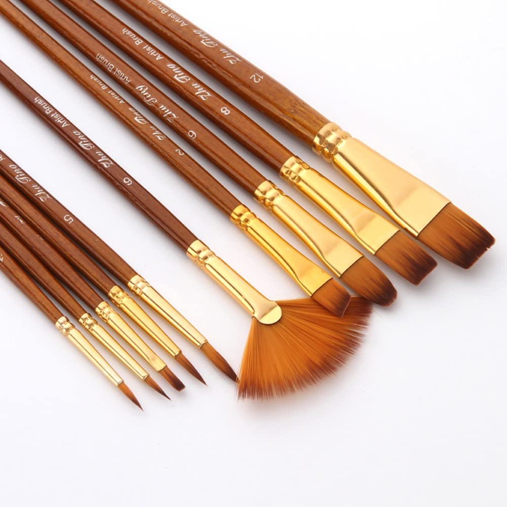 UPOL 10-Piece Paint Brush Set for Acrylic, Watercolor & Oil Painting - Professional Artist Paintbrushes with Nylon Bristles - Perfect for Canvas, Paper, Wood & DIY Art Projects