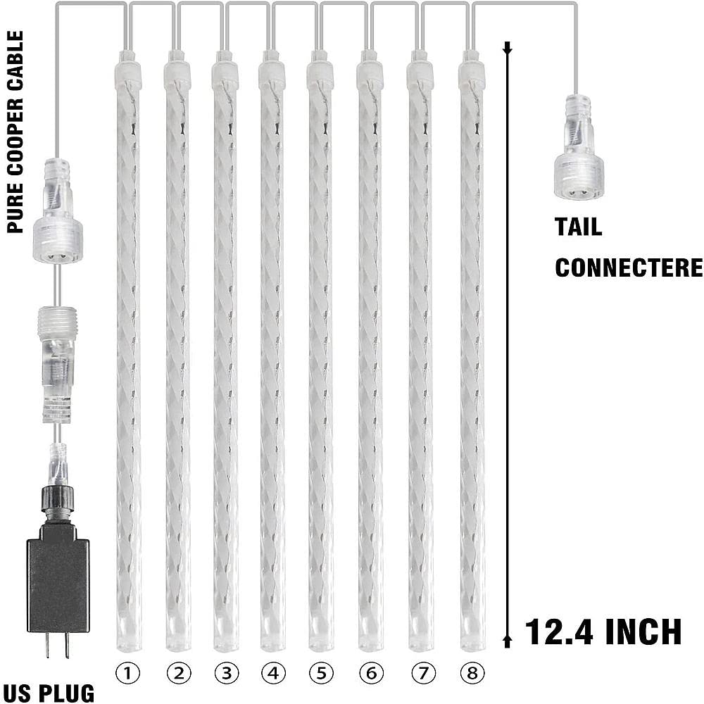 288 LED 8 Tubes String Lights - Meteor Shower Rain Lights & Icicle Snow Falling Lights for Christmas Tree - Outdoor Waterproof Holiday Decoration for Garden, Patio, and Xmas Party Decor