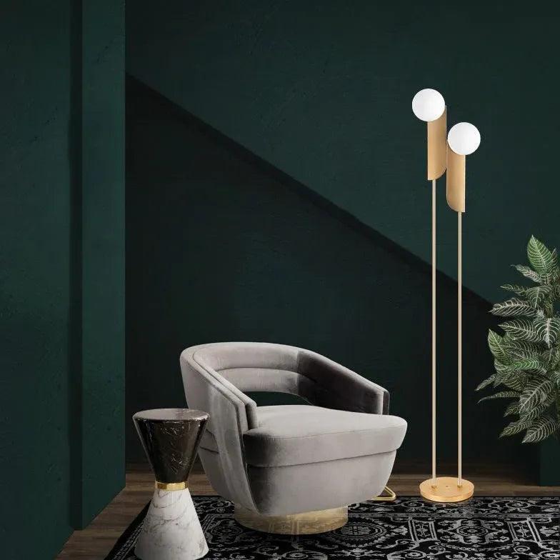 Modern Two-Headed Glass Sphere Floor Lamp - Elegant Home Decor for Living Room, Bedroom, or Office Lighting