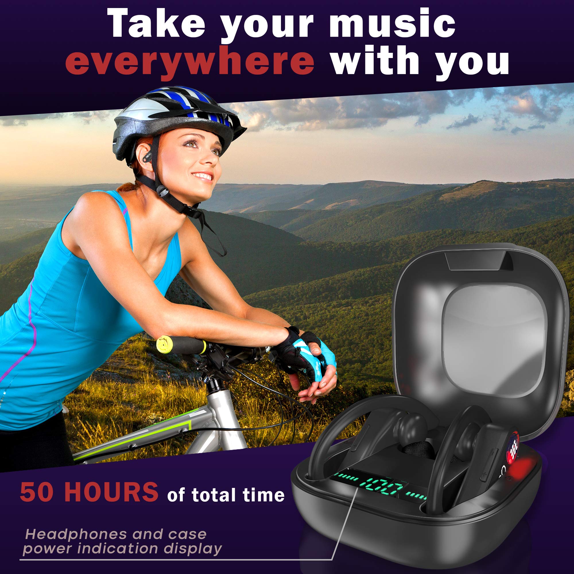 PowerPro Sport Bluetooth 5.0 Headphones - 50 Hour Battery Life, HD Stereo Sound, IPX7 Waterproof Wireless Earbuds with Mic for Running, Gym & Workouts | Perfect Gift for Men & Women | Sweatproof for Sports & Commuting