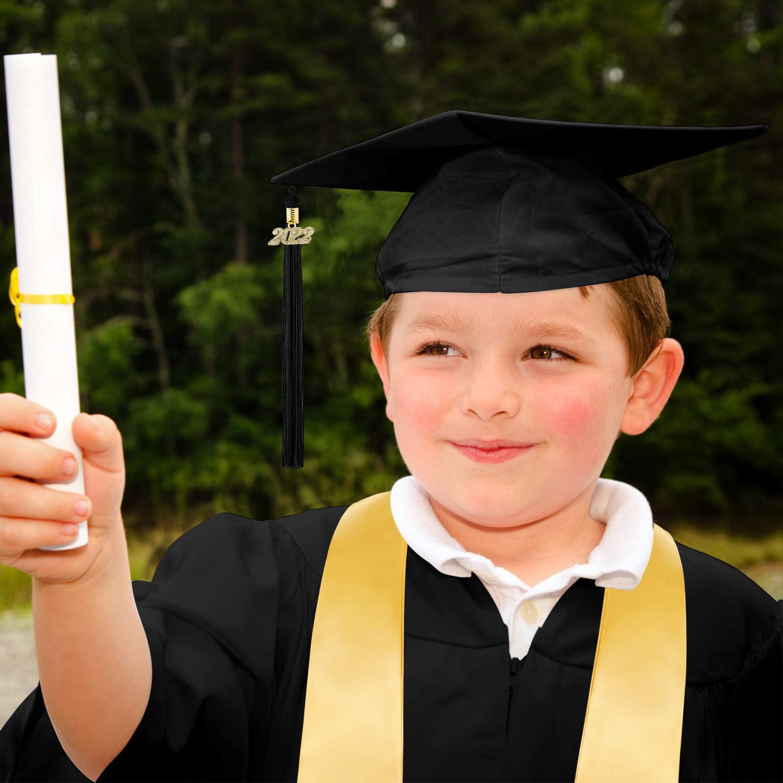 Preschool & Kindergarten Graduation Gown Cap Set for Boys & Girls (2-12 Years) - Includes 2022 Tassel & Sash - Perfect for Commencement Ceremonies & Photo Shoots (Black, 10-12 Years)