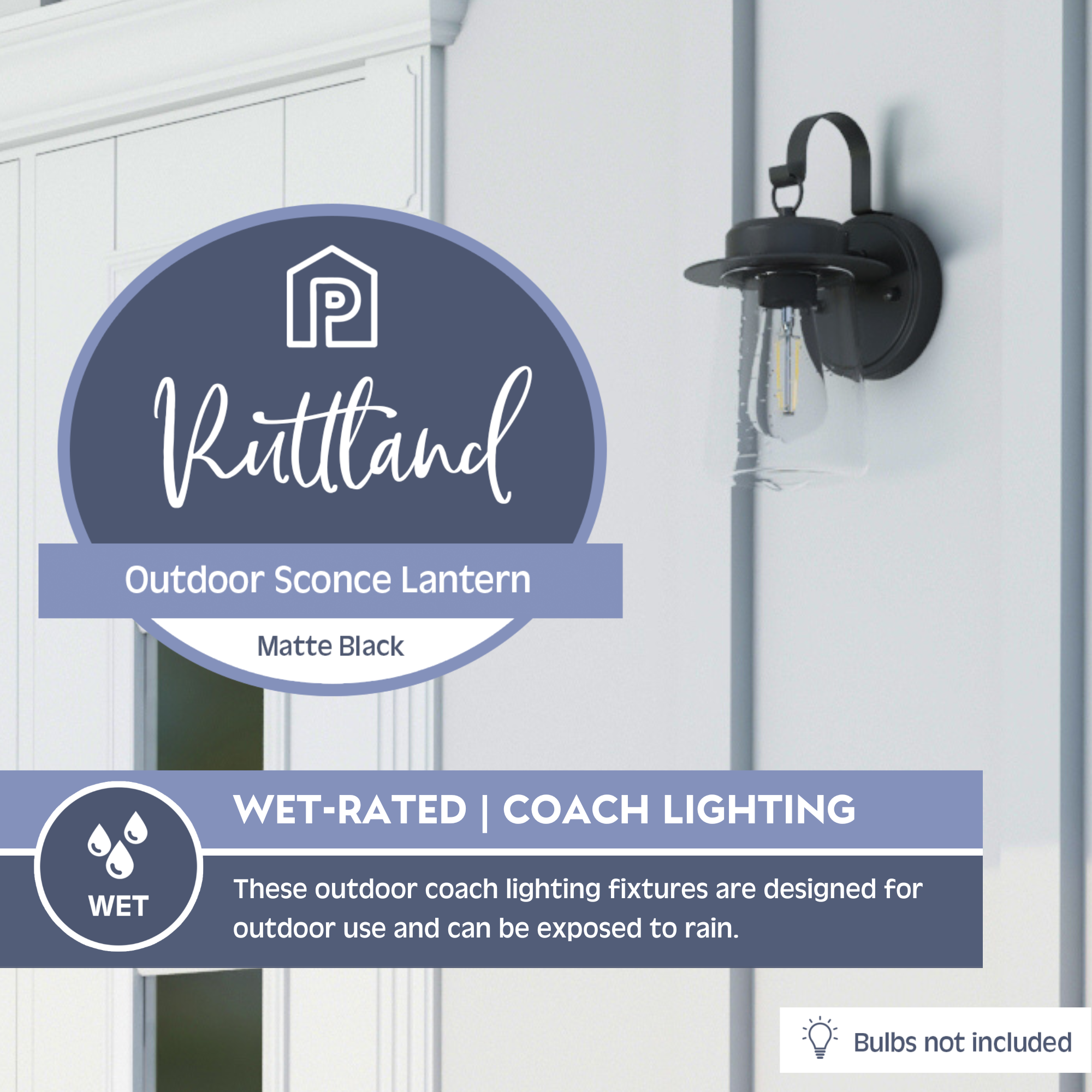 Ruttland Outdoor Wet Rated Coach Light Fixture - Matte Black Finish for Porch, Garage & Entryway Lighting