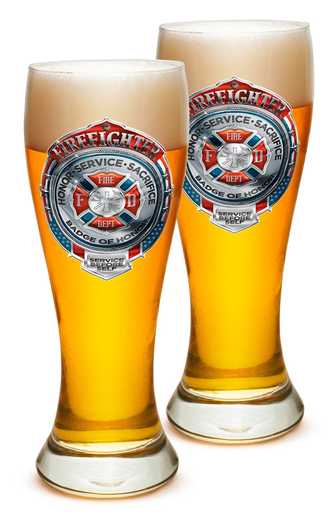 Pilsner Beer Glasses Set of 12 (23 Oz) - Chrome Barware for Firefighters | Honor Service Sacrifice Gifts for Men & Women | Perfect for Home Bars, Parties & Firefighter Appreciation Events