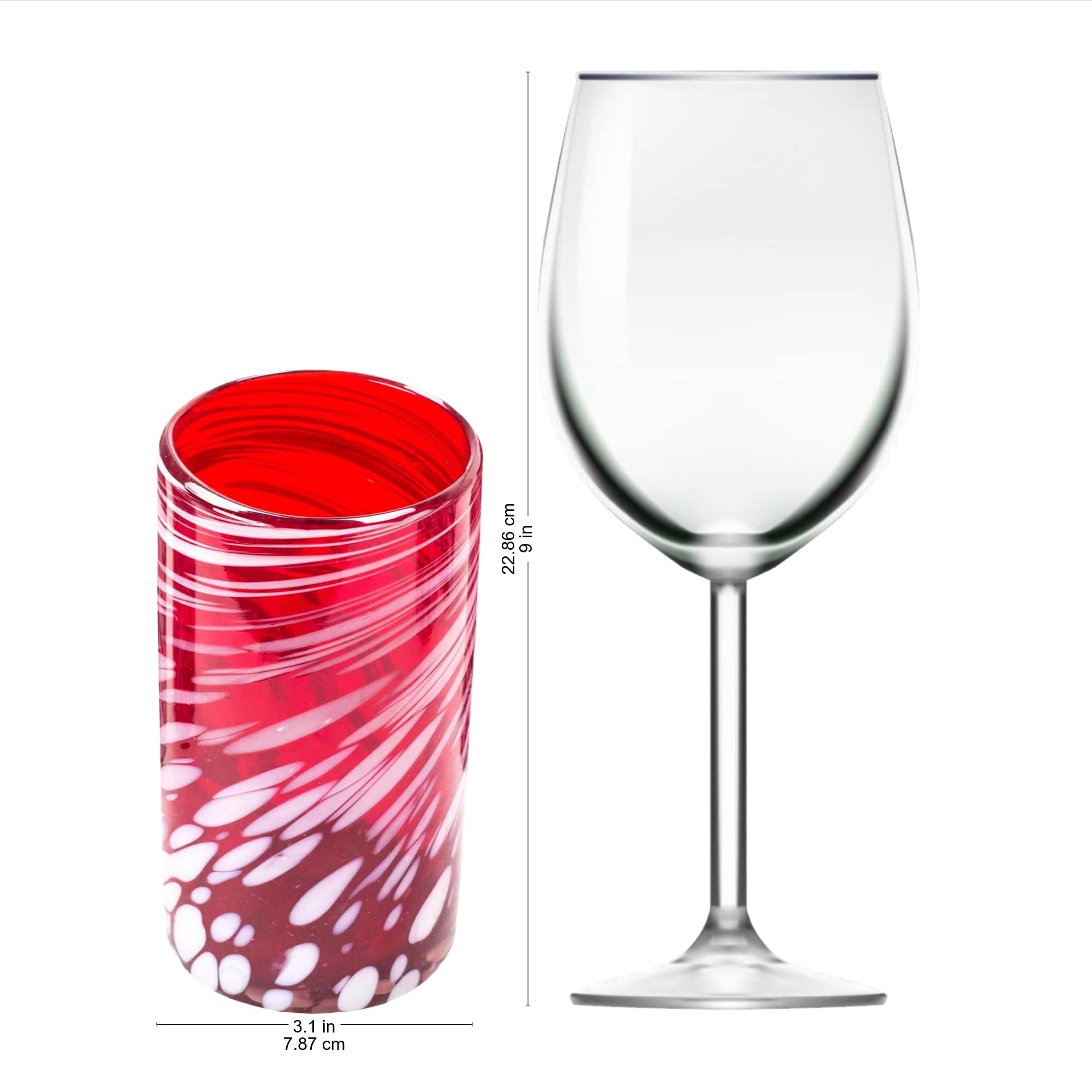 NOVICA Hand Blown Glass Tumblers Set of 6 - 16oz Eco-Friendly Red Drinking Cups, Perfect for Parties, Weddings & Home Decor | Festive Red Glassware for Cocktails, Juice & Iced Coffee