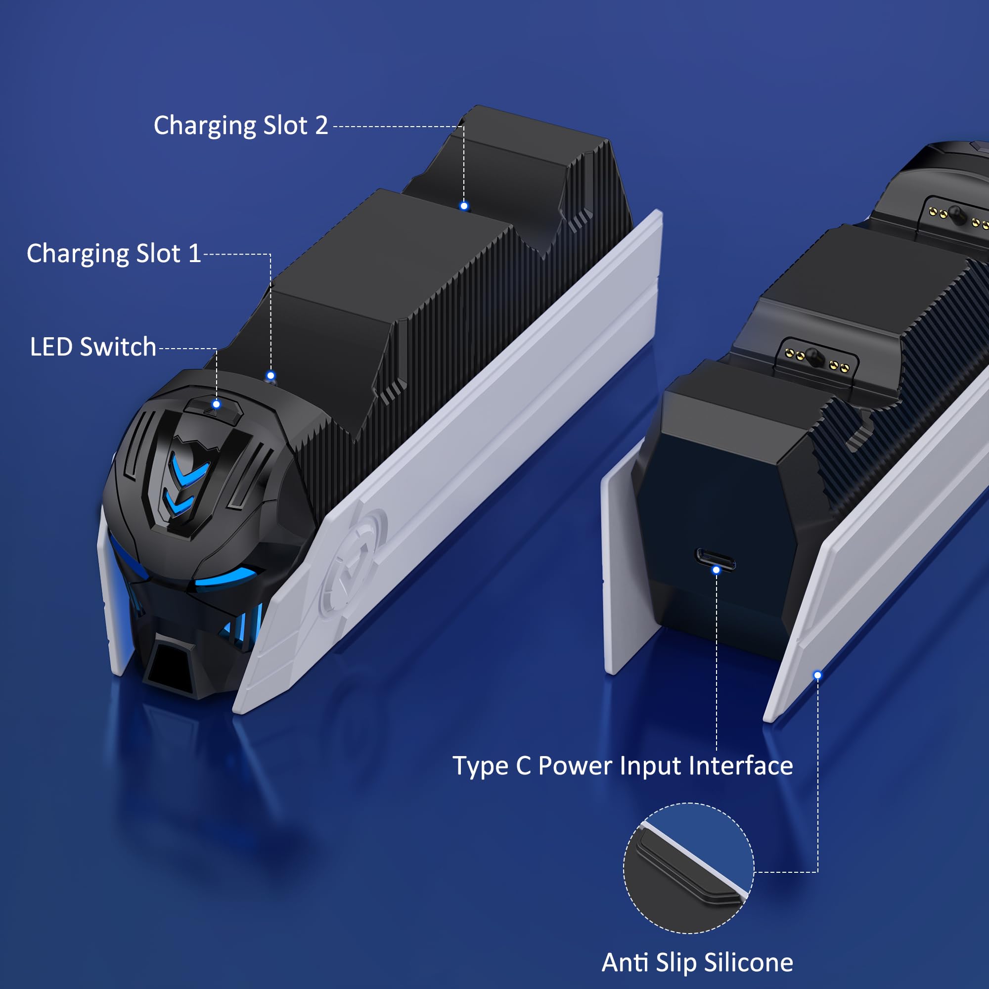 PS5 Controller Charging Station - Fast Dual Dock for DualSense/Edge with LED Light | Gaming Setup