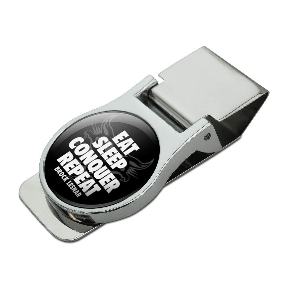 WWE Brock Lesnar 'Eat Sleep Conquer Repeat' Satin Chrome Plated Metal Money Clip - Perfect for Cash, Credit Cards & Collectibles | Gift for Wrestling Fans